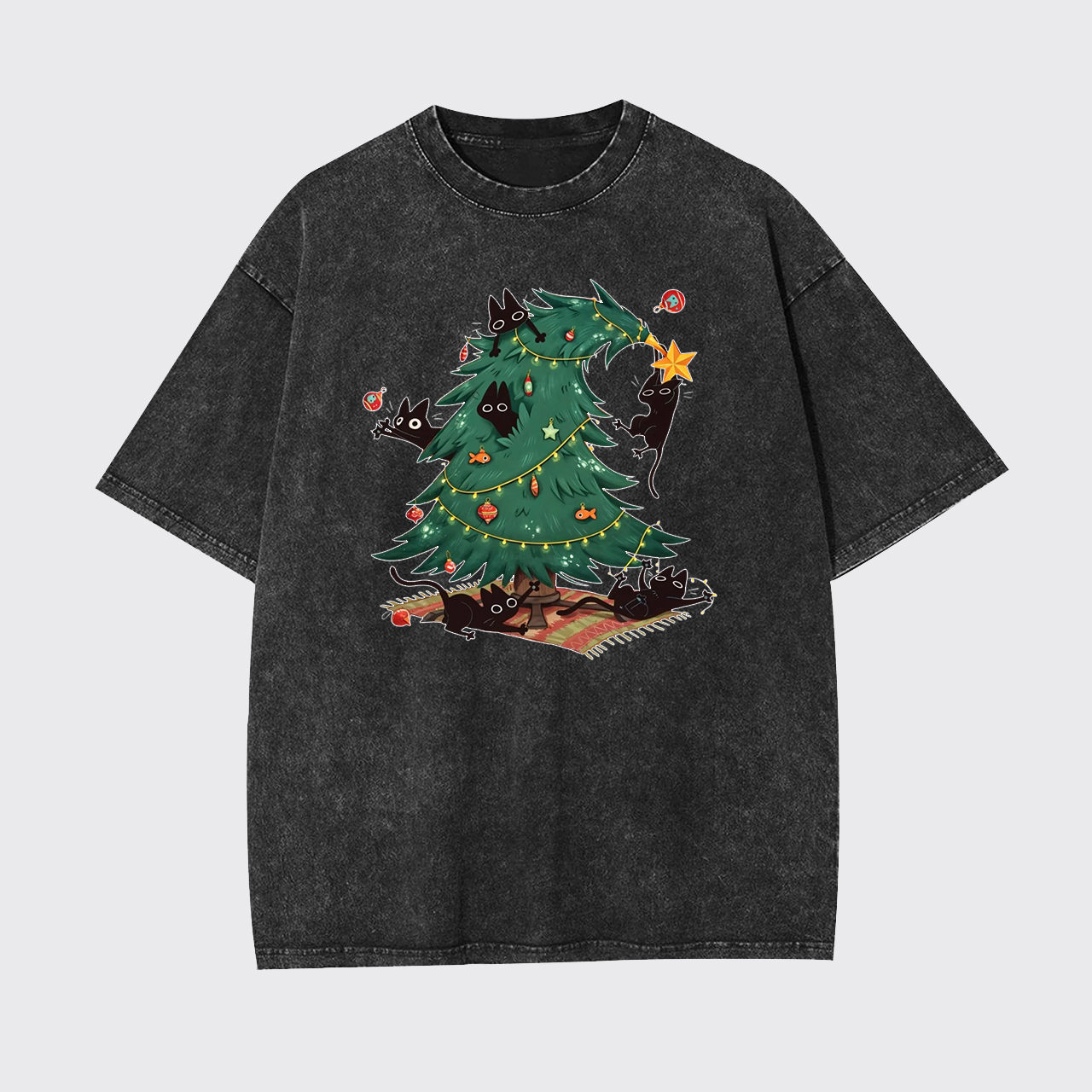 Christmas Tree And Black Cat Garment-dye Tees