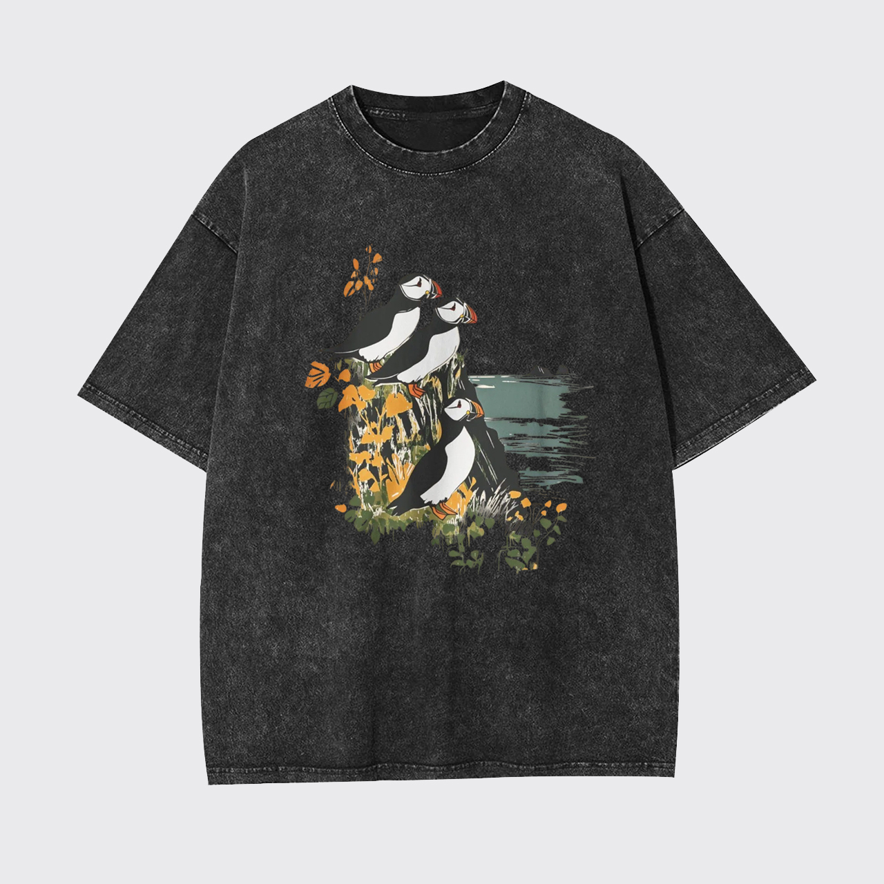 Atlantic Cliffside Puffins Bird Watcher Garment-dye Tees
