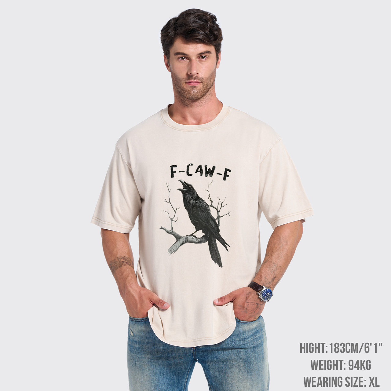 F-Caw-F Black Bird Garment-dye Tees