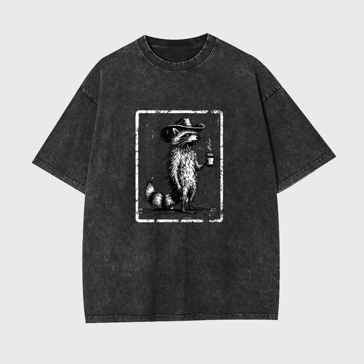 Tired Raccoon Coffee Cowboy Garment-dye Tees