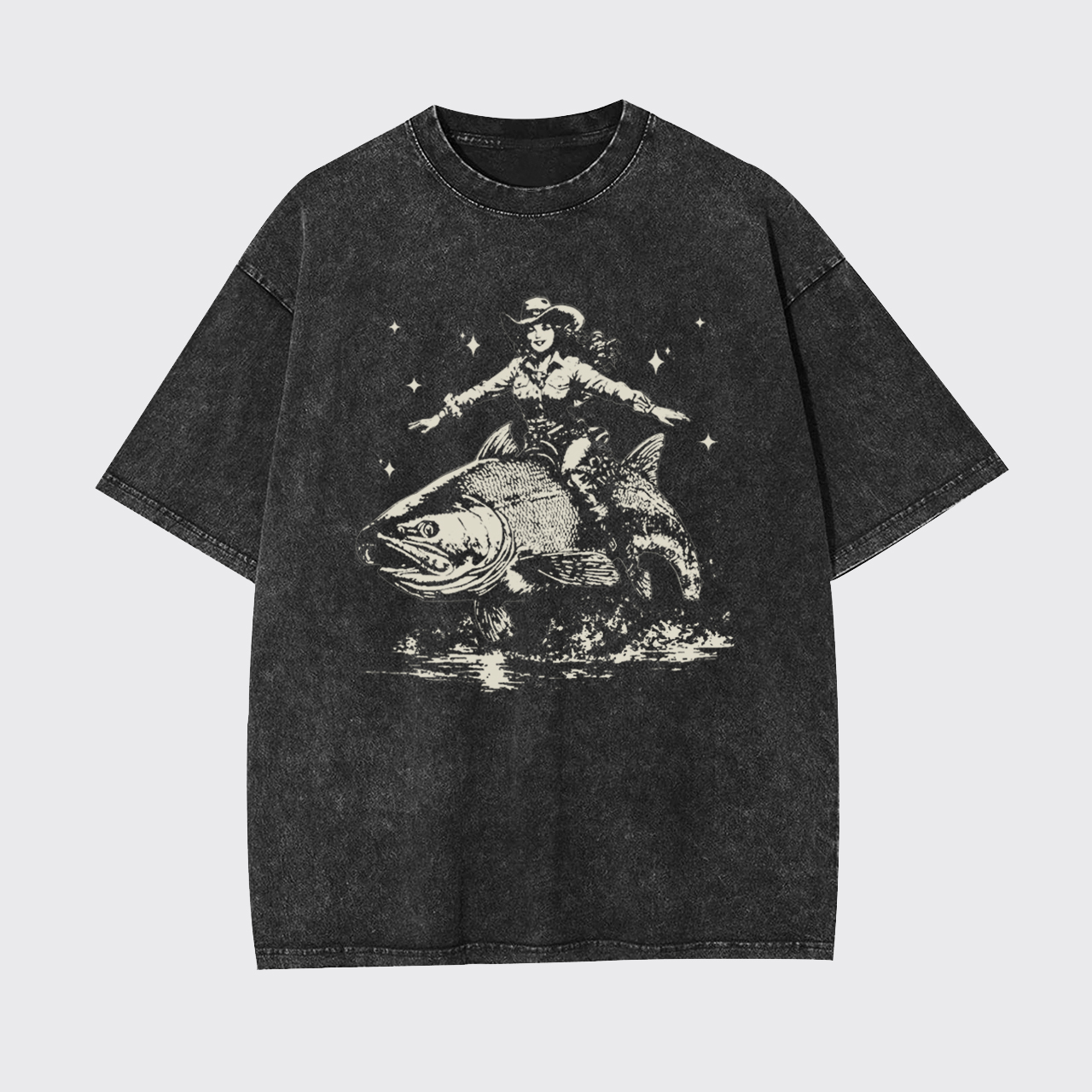 Cowgirl Riding A Fish Garment-dye Tees