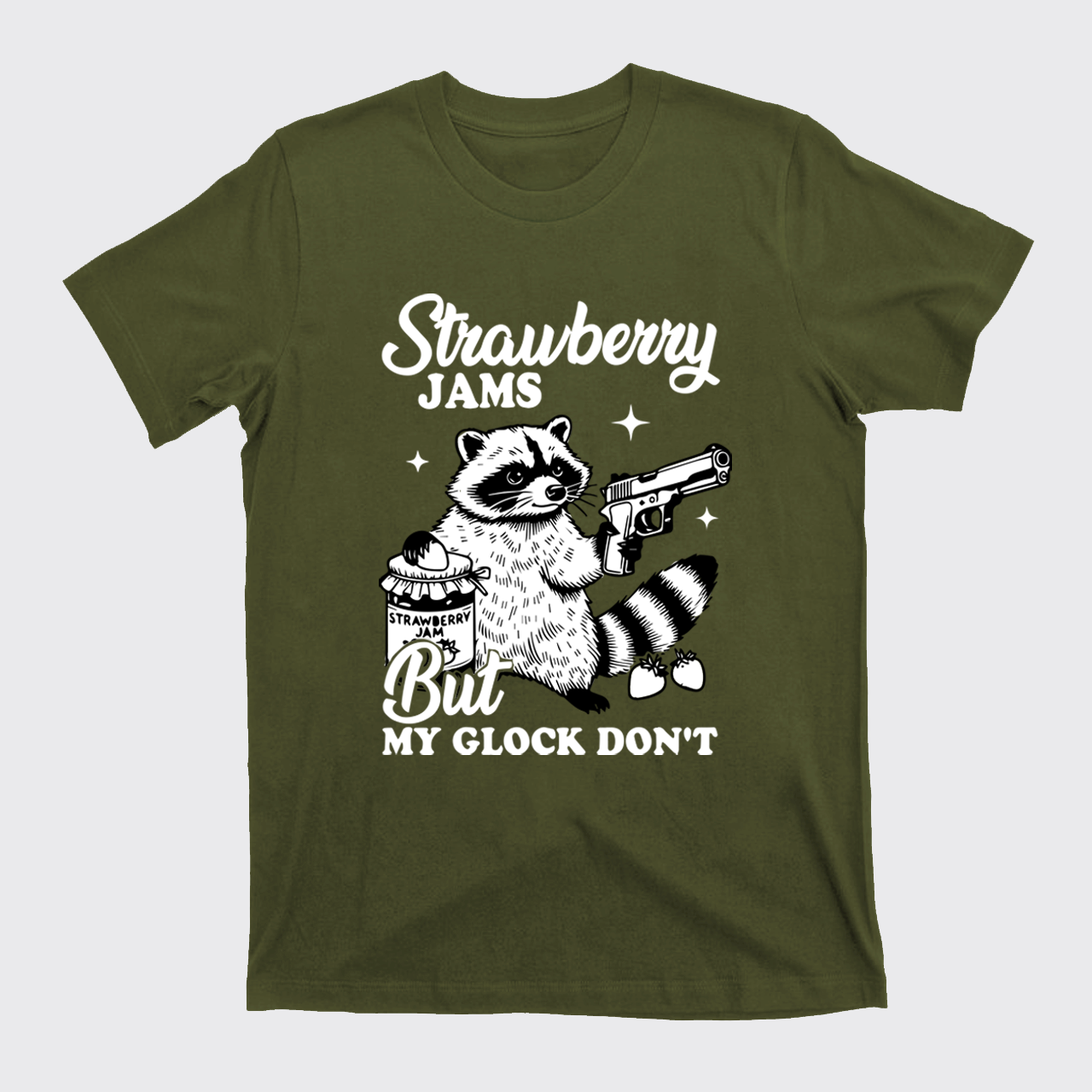 Cowboy Raccoon-Strawberry Jams But My Glock Don't T-Shirts