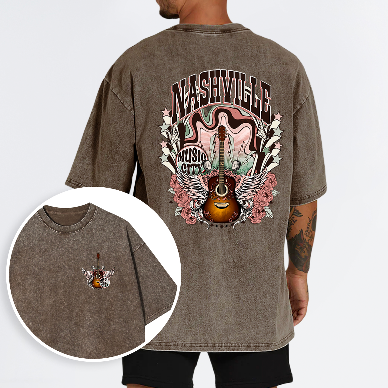 Western Nasville Music City Country Cowboy Garment-dye Tees