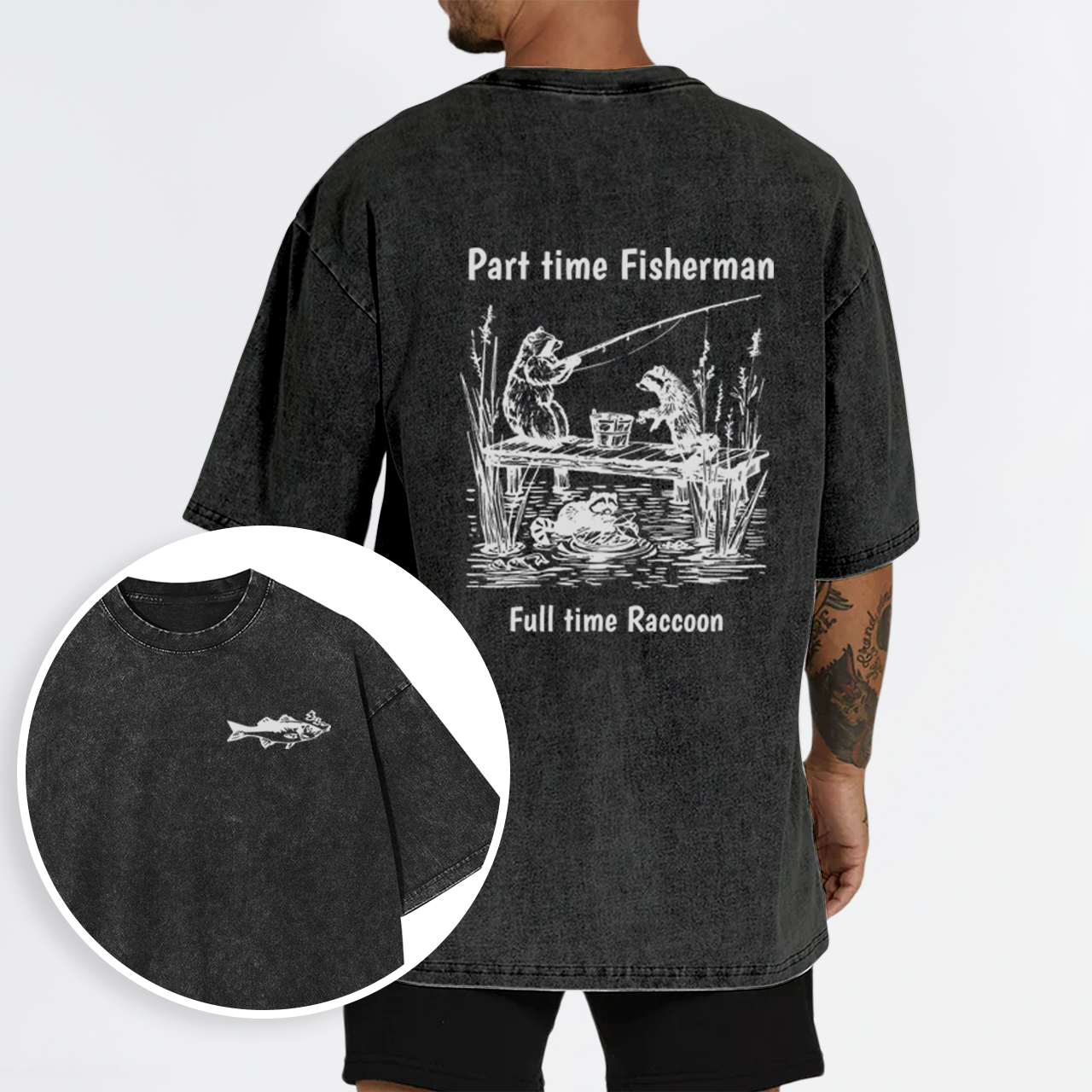 Fisherman Raccoon Garment-dye Tees