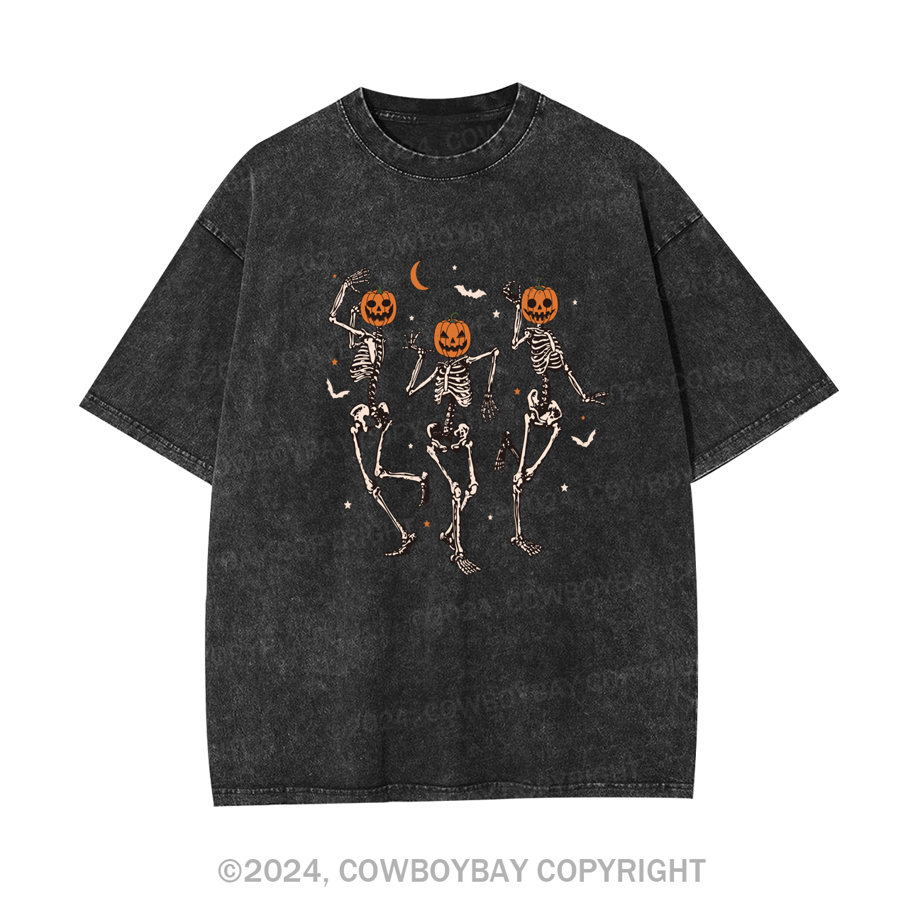Dancing Skeleton Pumpkin Face Garment-dye Tees