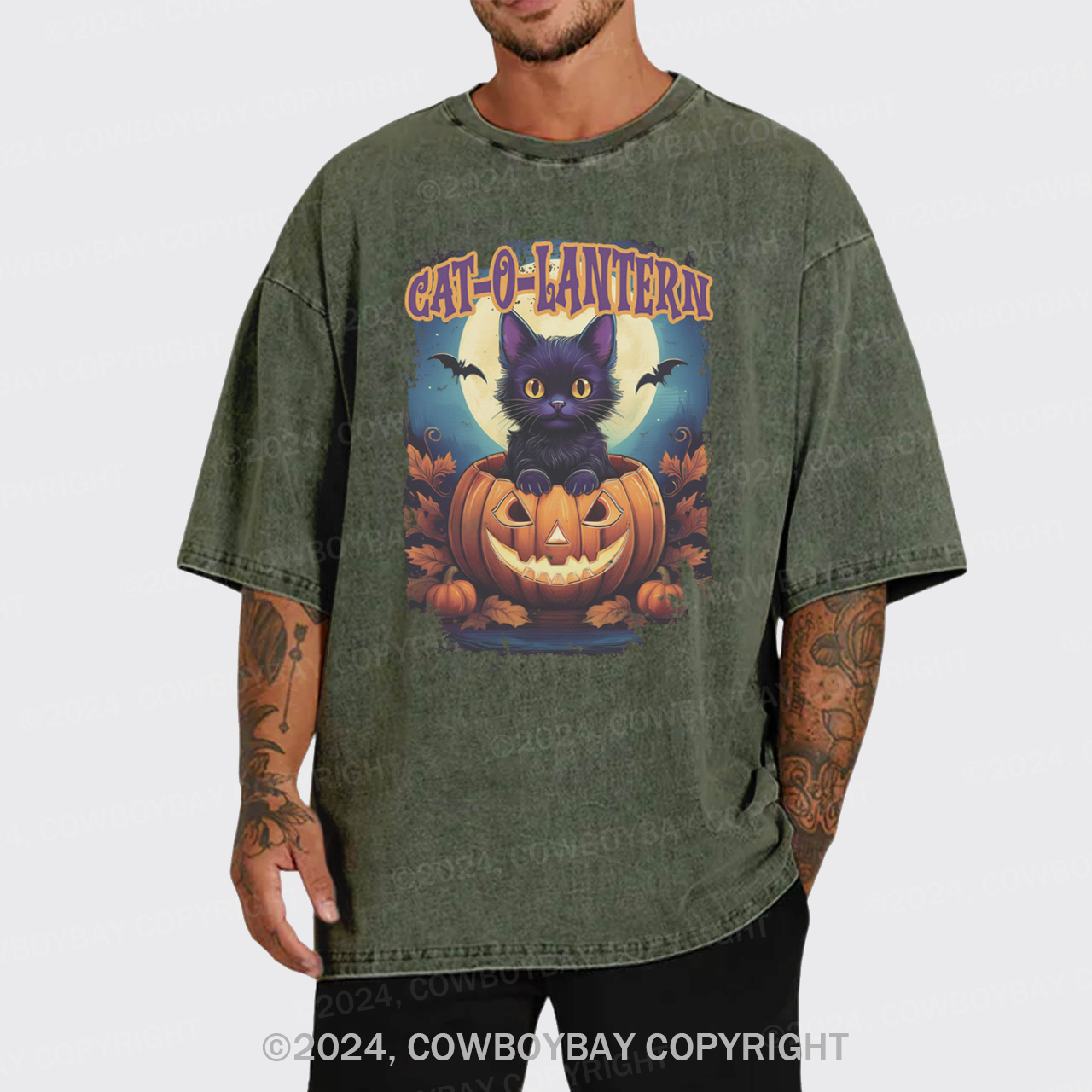 Cat-O-Lantern Garment-dye Tees