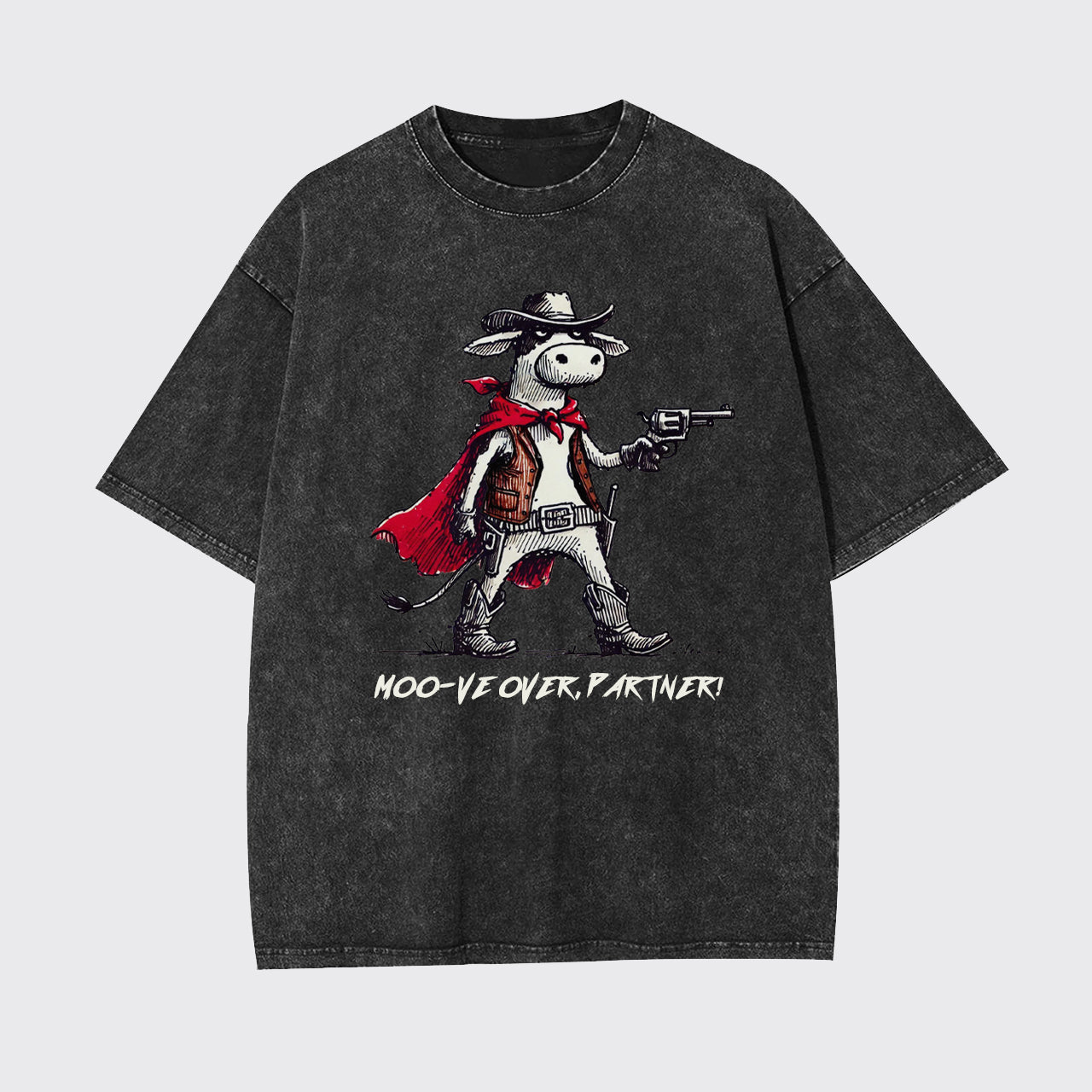 Funny Red Cloak Cowboy Cow Garment-dye Tees