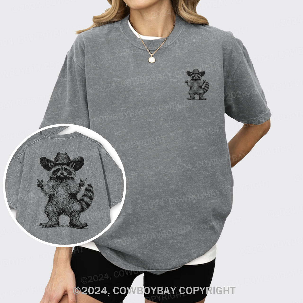 Cowboy Raccoon Vintage Garment-dye Tees