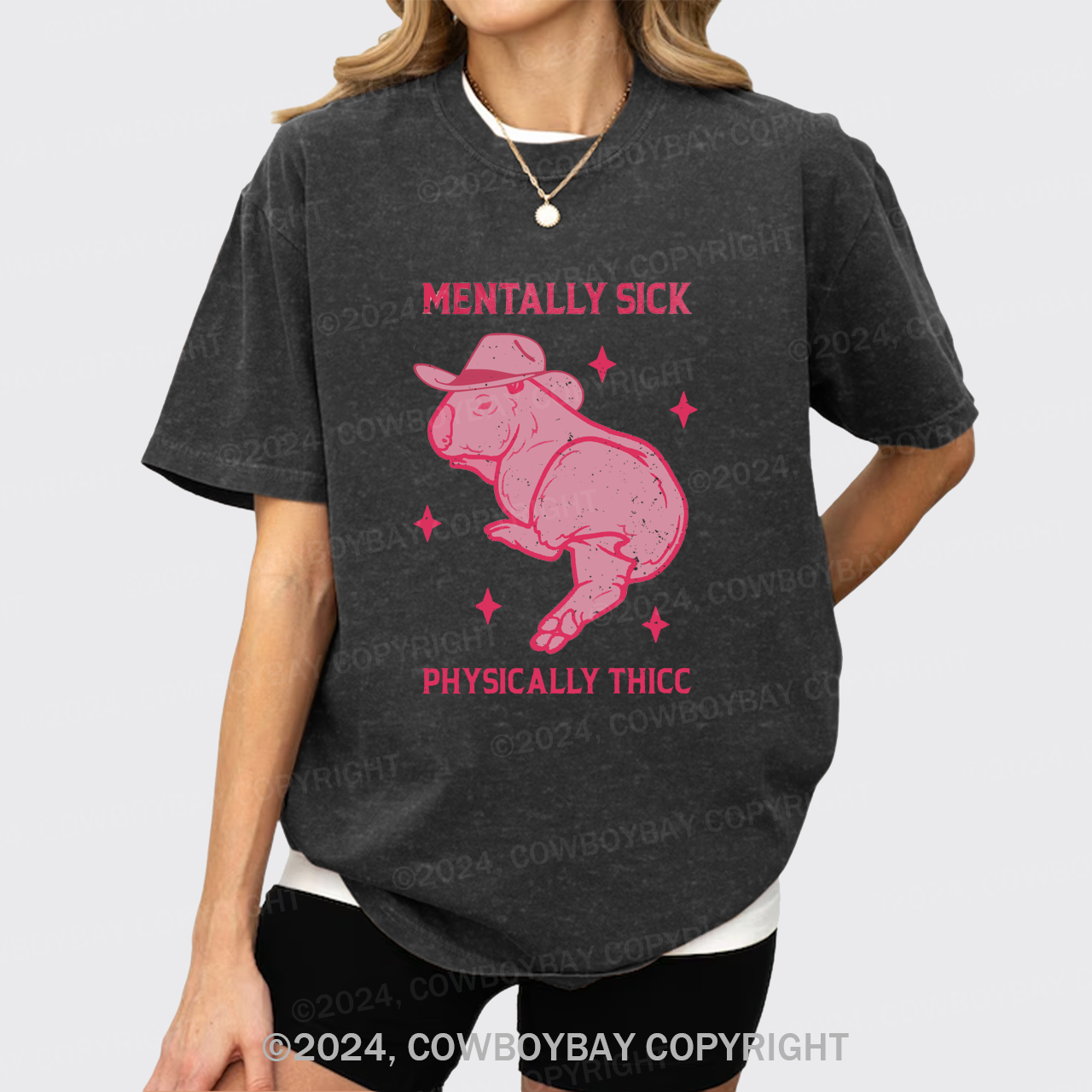Mentally Sick Physically Thicc Capybara Garment-dye Tees