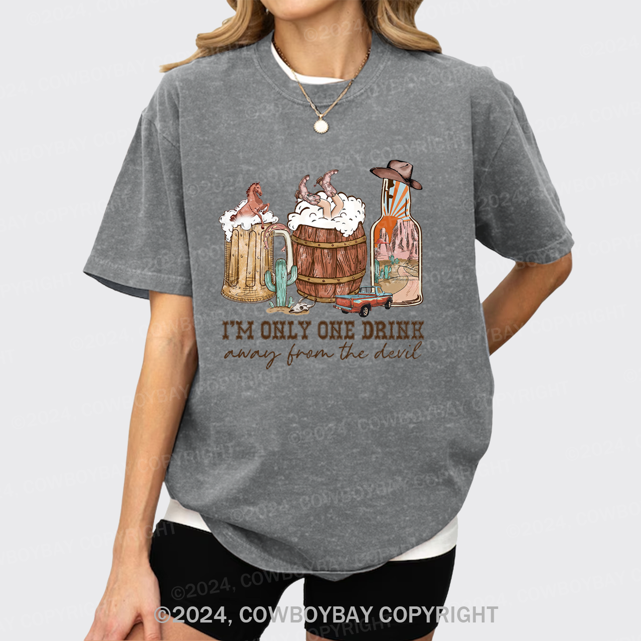 I'm Only One Drink Away From The Devil Garment-dye Tees