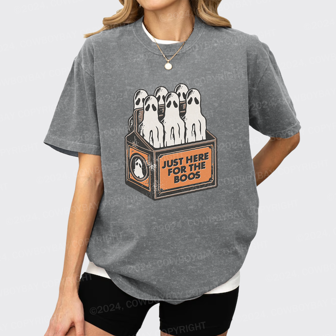 Here For The Boos 6 Pack Booze Ghost Beer Bottles Garment-dye Tees