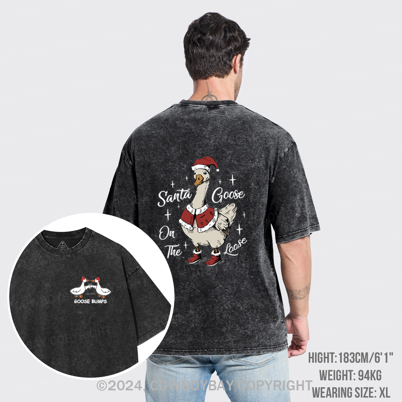 Santa Goose On The Loose Garment-dye Tees