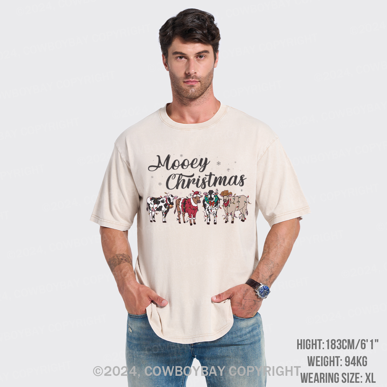 Farm Christmas Cow Garment-dye Tees