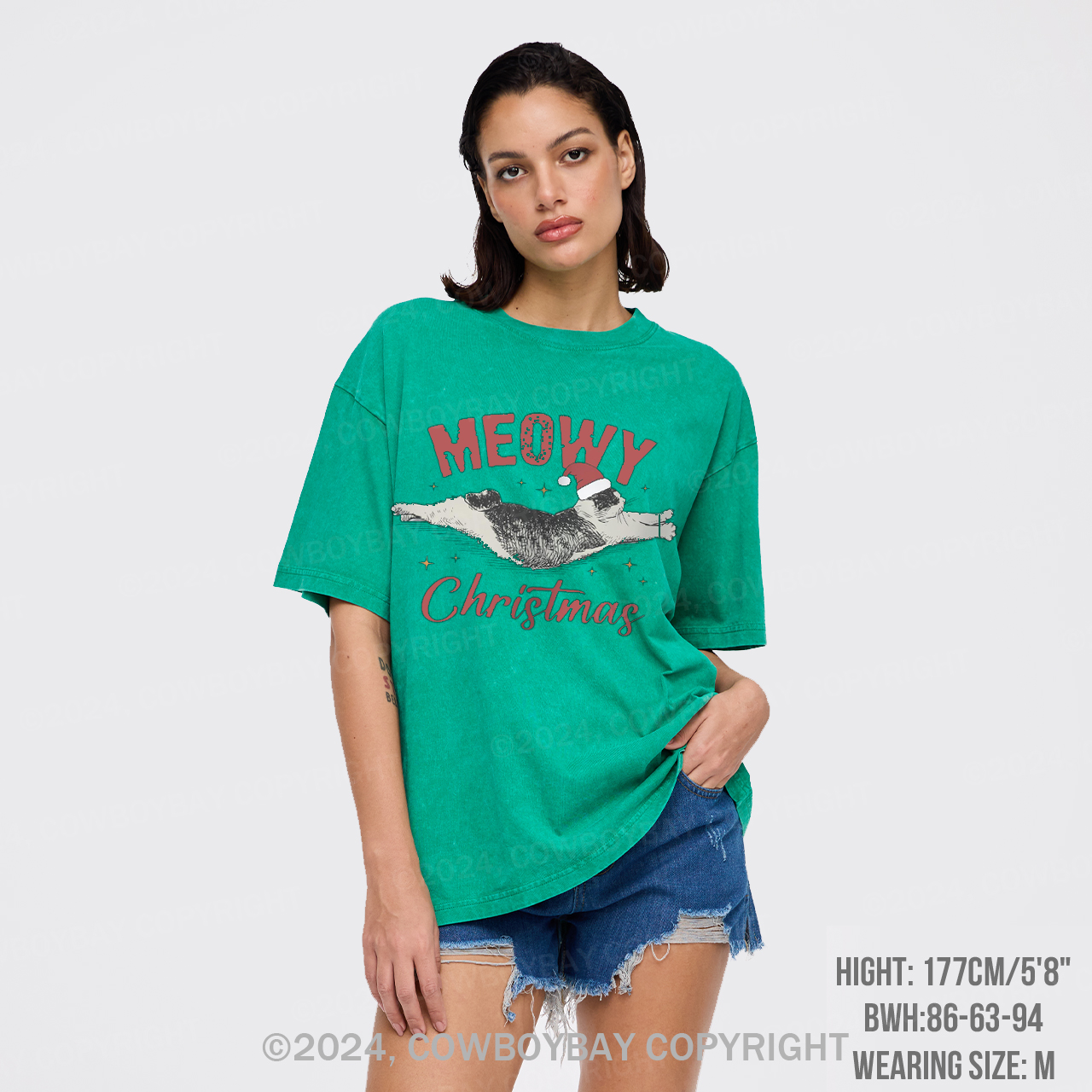 Funny Meowy Christmas Garment-dye Tees