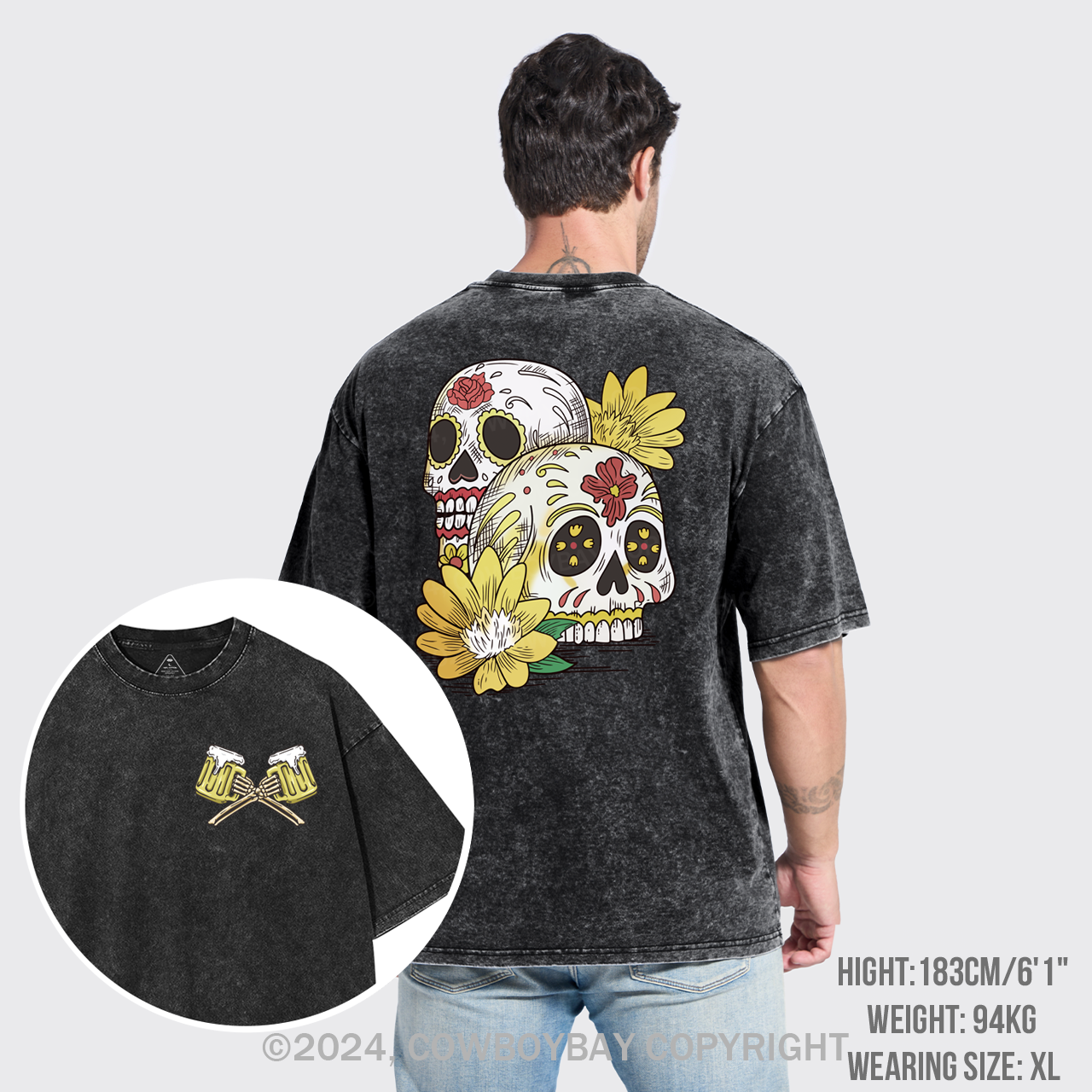 Beer Skull Montage Garment-dye Tees