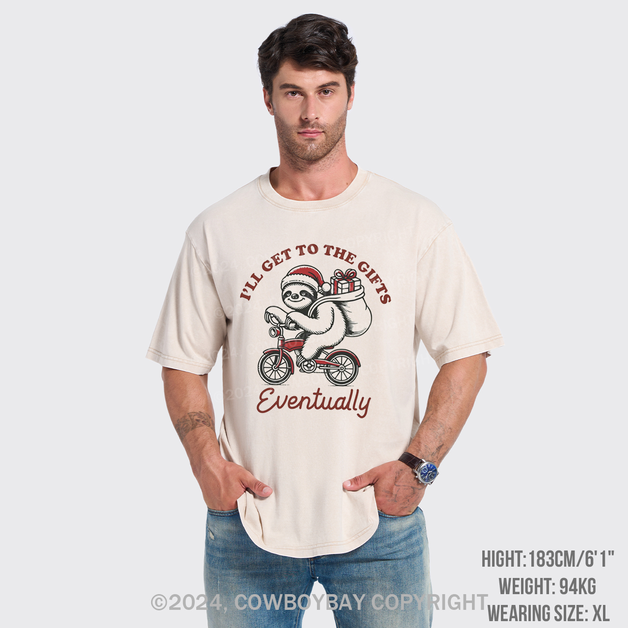 Merry Christmas Sloth Garment-dye Tees