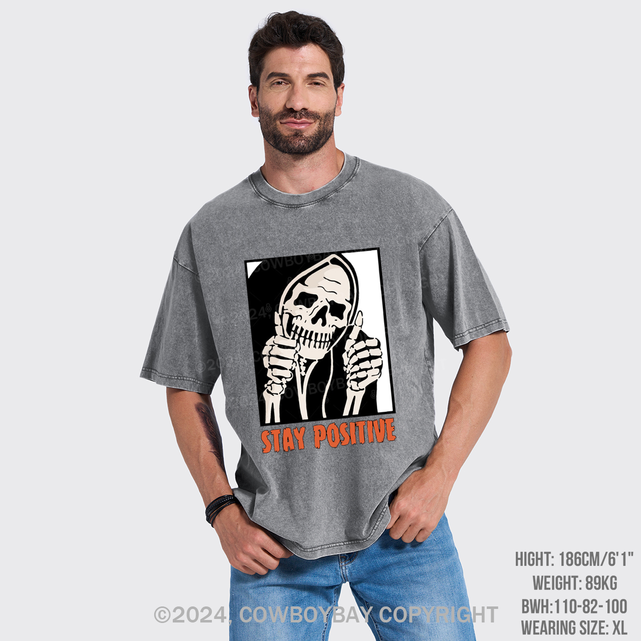 Stay Positive Skeleton Garment-dye Tees