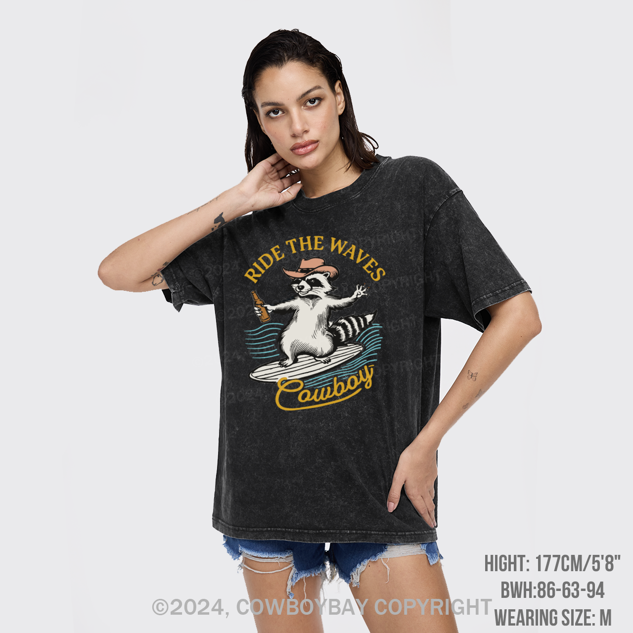 Surfing Cowboy Raccoon With Beer Garment-dye Tees