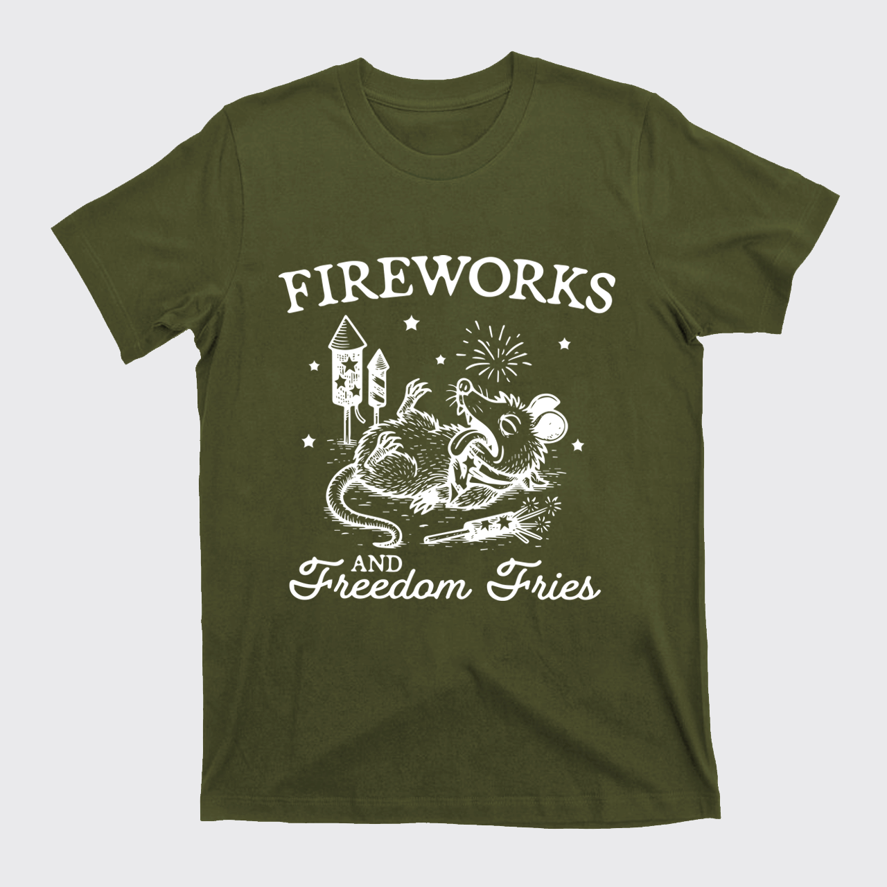 Funny Opossum-Freedom Fireworks T-Shirts