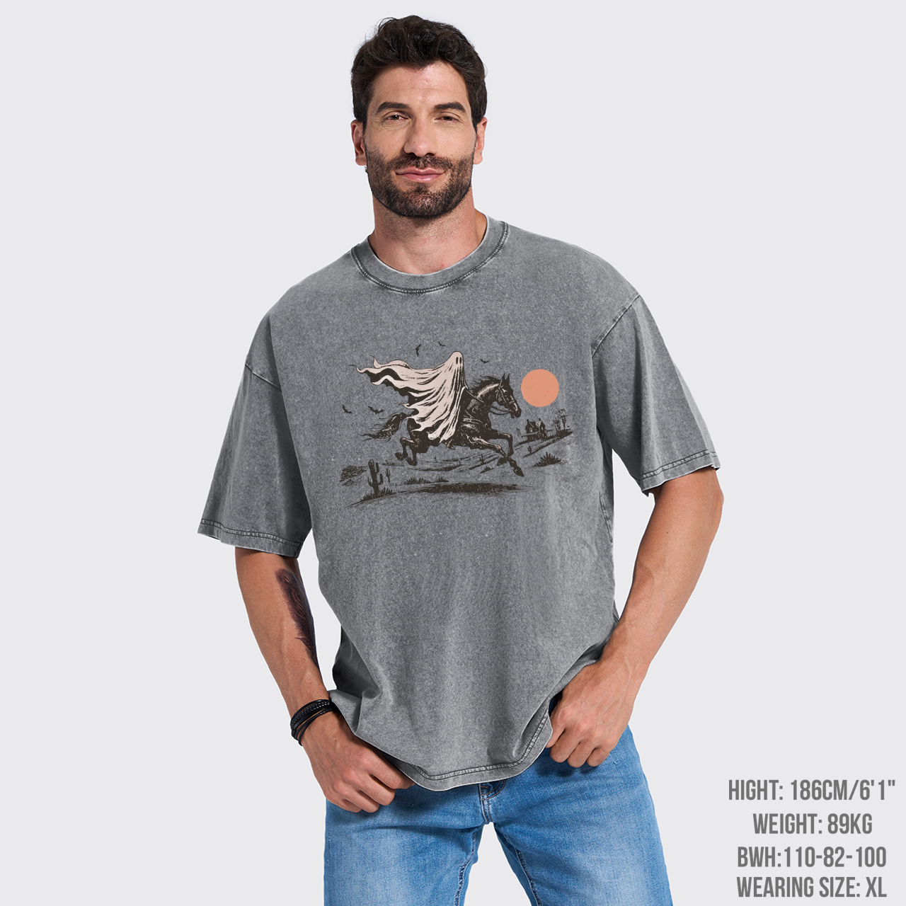 Scary Ghost Riding Horse Halloween Garment-dye Tees