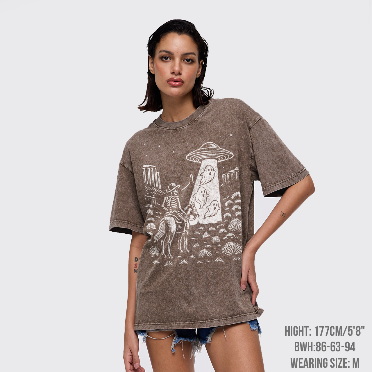Halloween Ghost Cowboy Skeleton UFO Garment-dye Tees