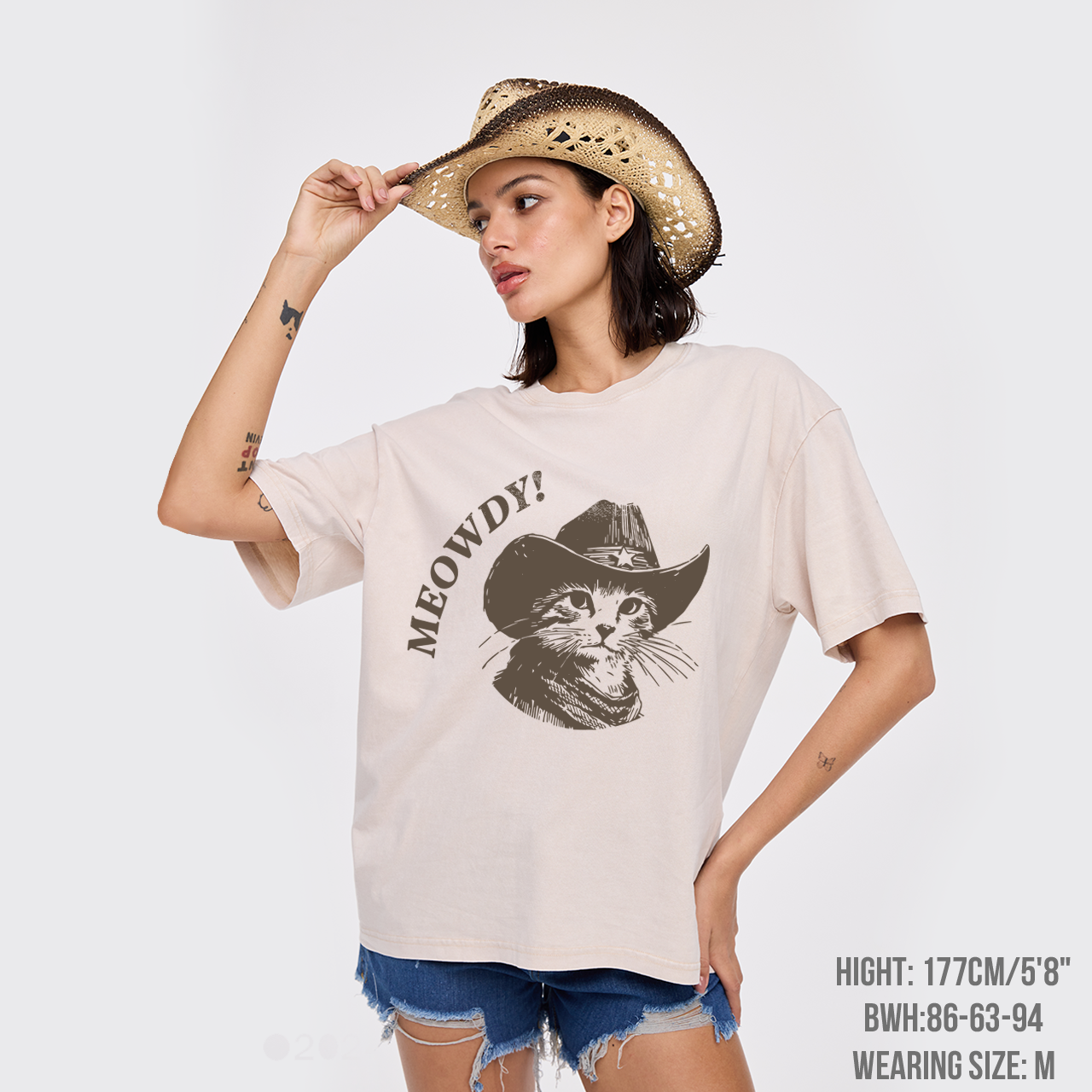 Meowdy Vintage Cowboy Cat Garment-dye Tees
