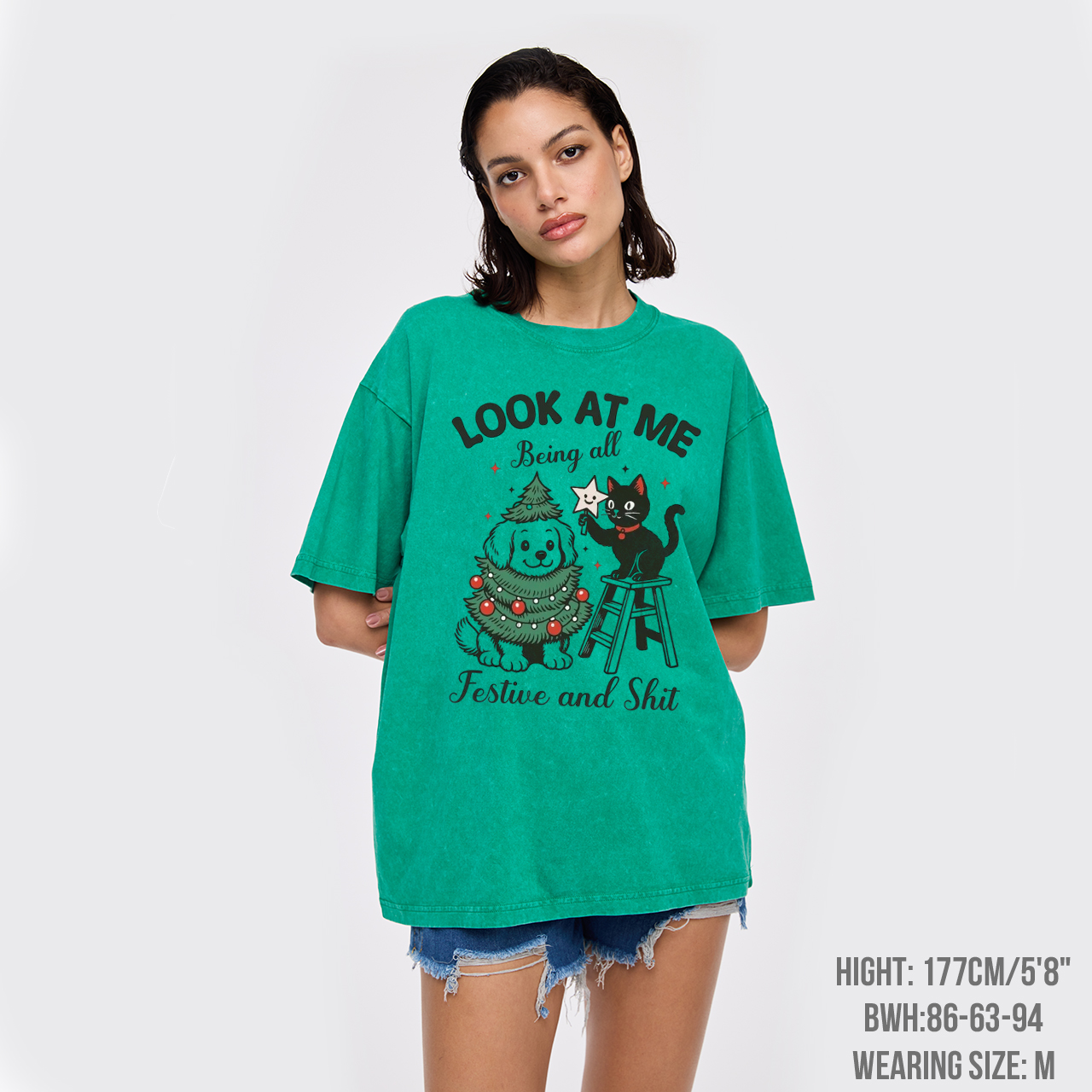 Look At Me Black Cat Christmas Garment-dye Tees