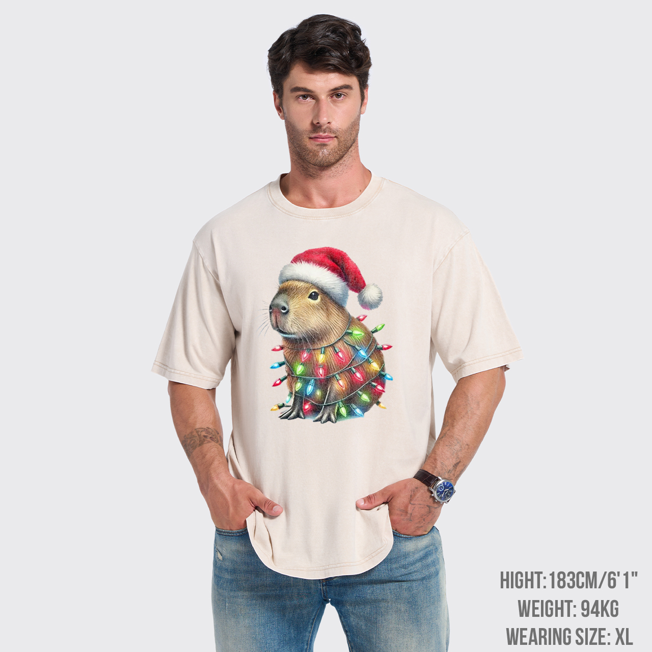 Capybara Christmas Lights Garment-dye Tees