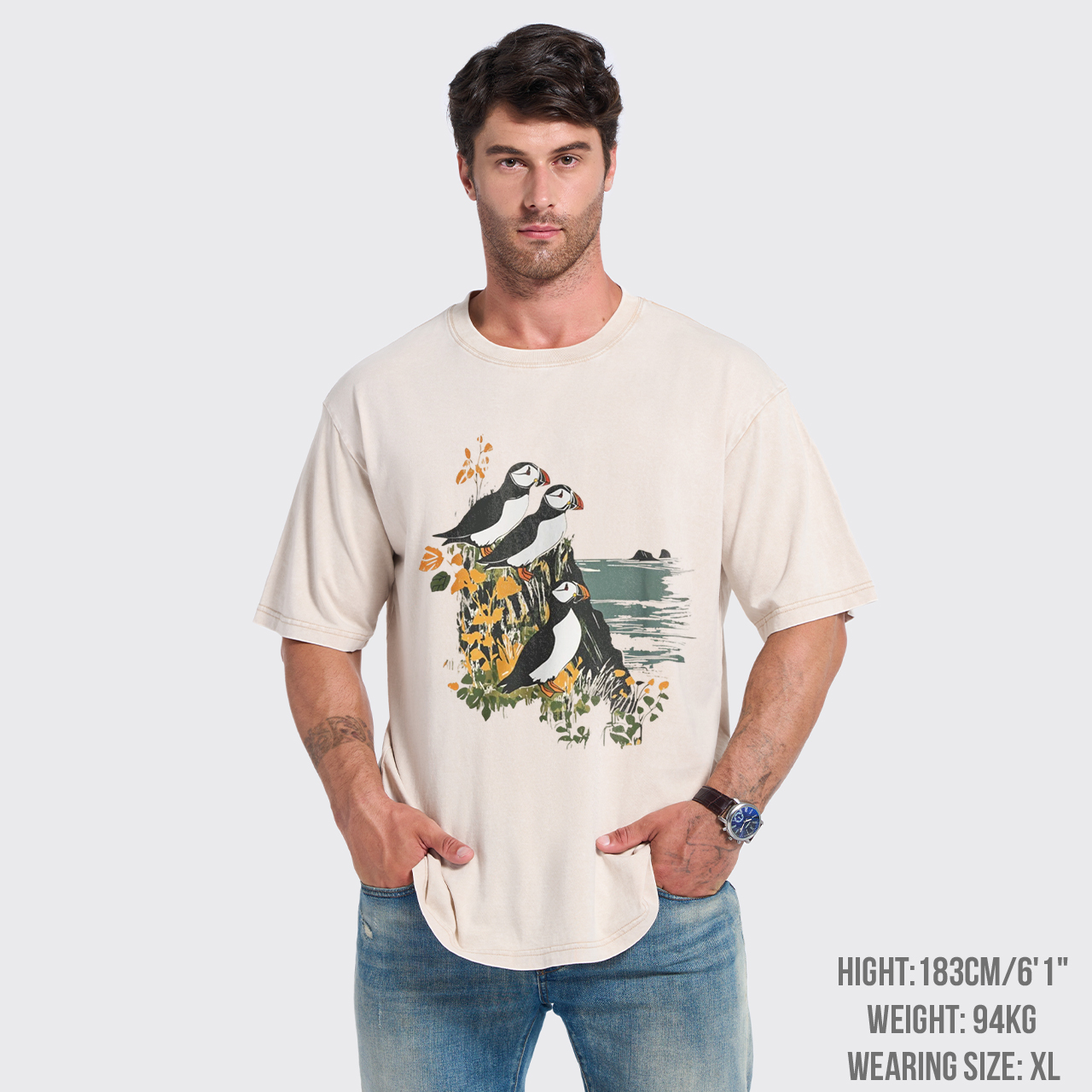 Atlantic Cliffside Puffins Bird Watcher Garment-dye Tees
