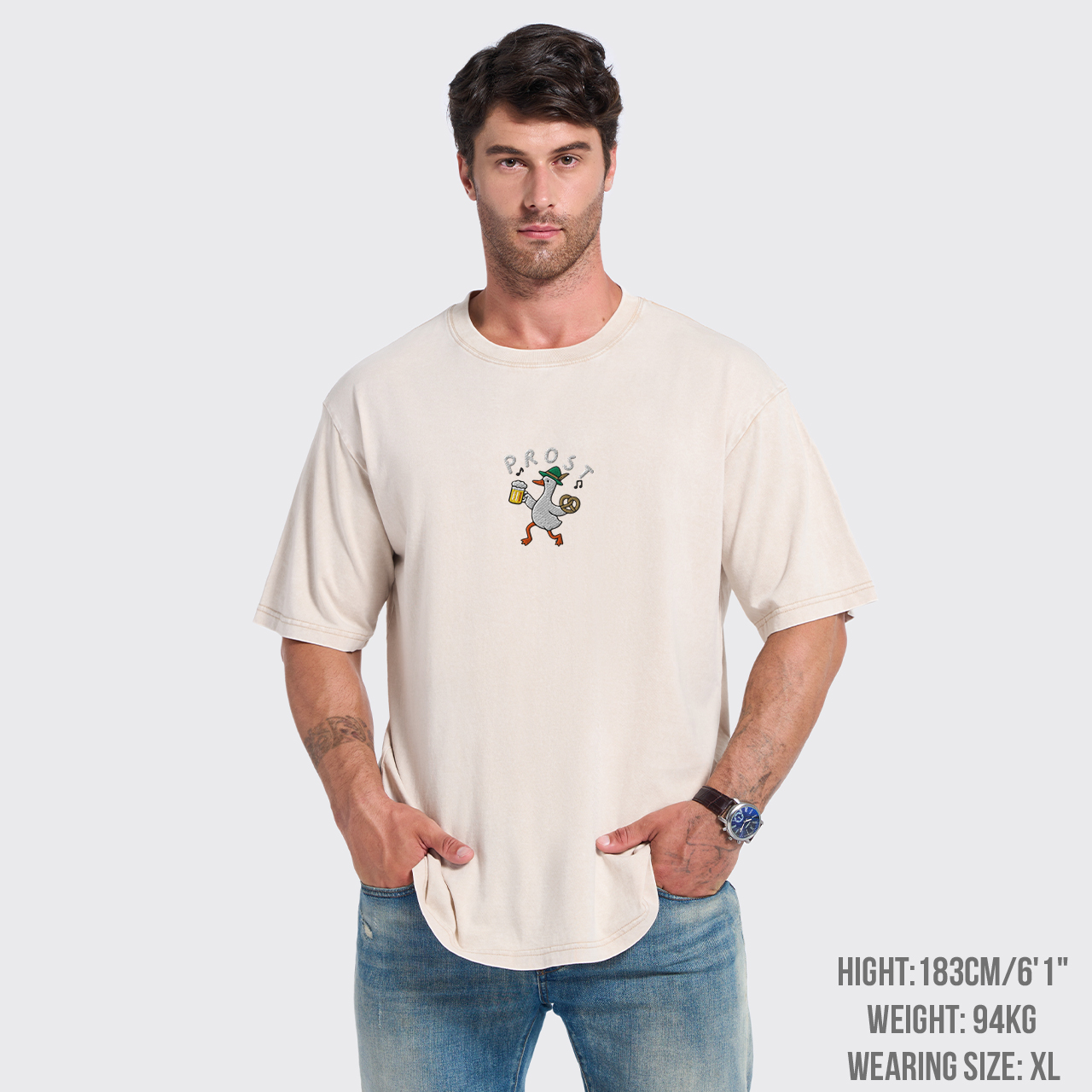 Embroidered Goose Beer Garment-dye Tees