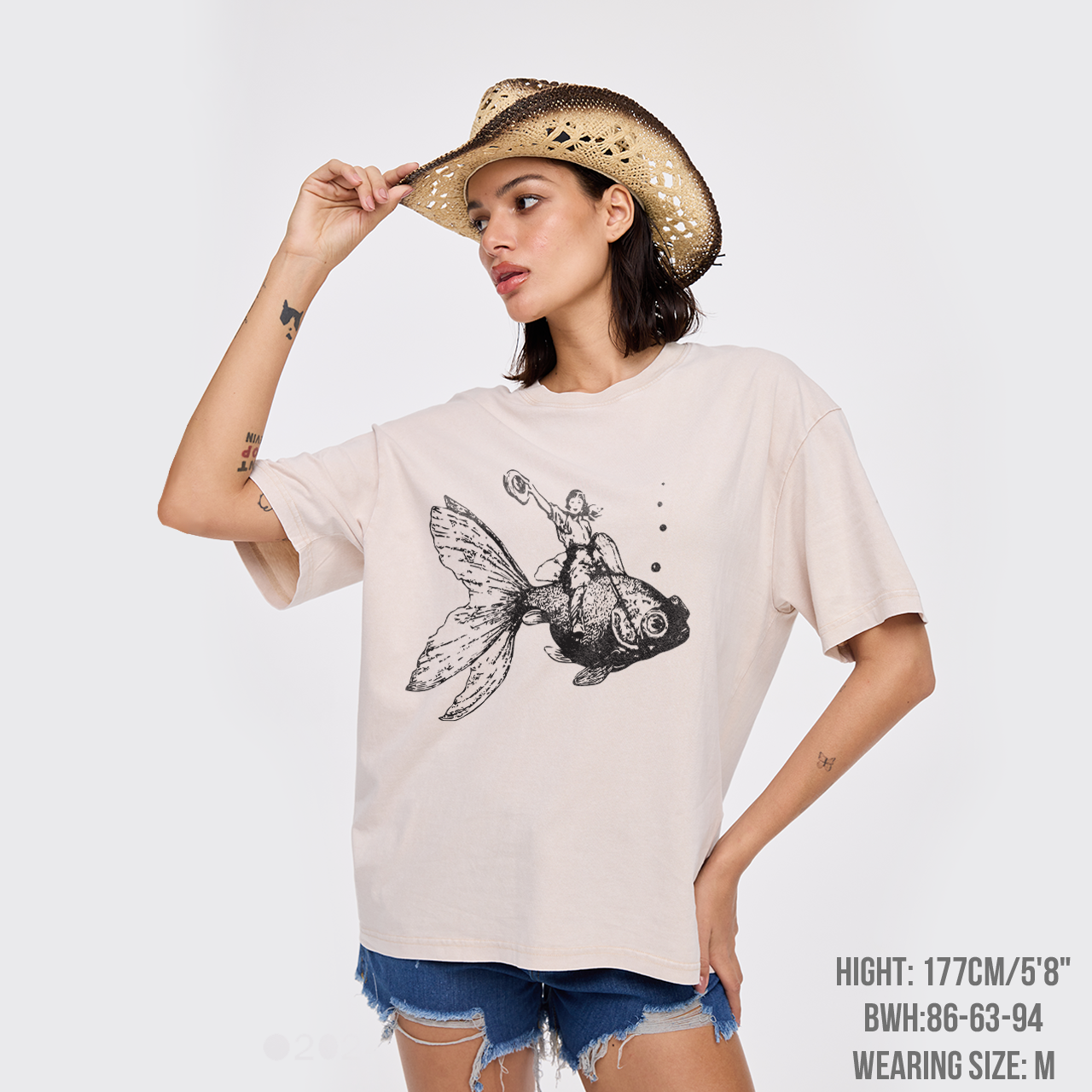 Goldfish-Riding Cowgirl Garment-dye Tees