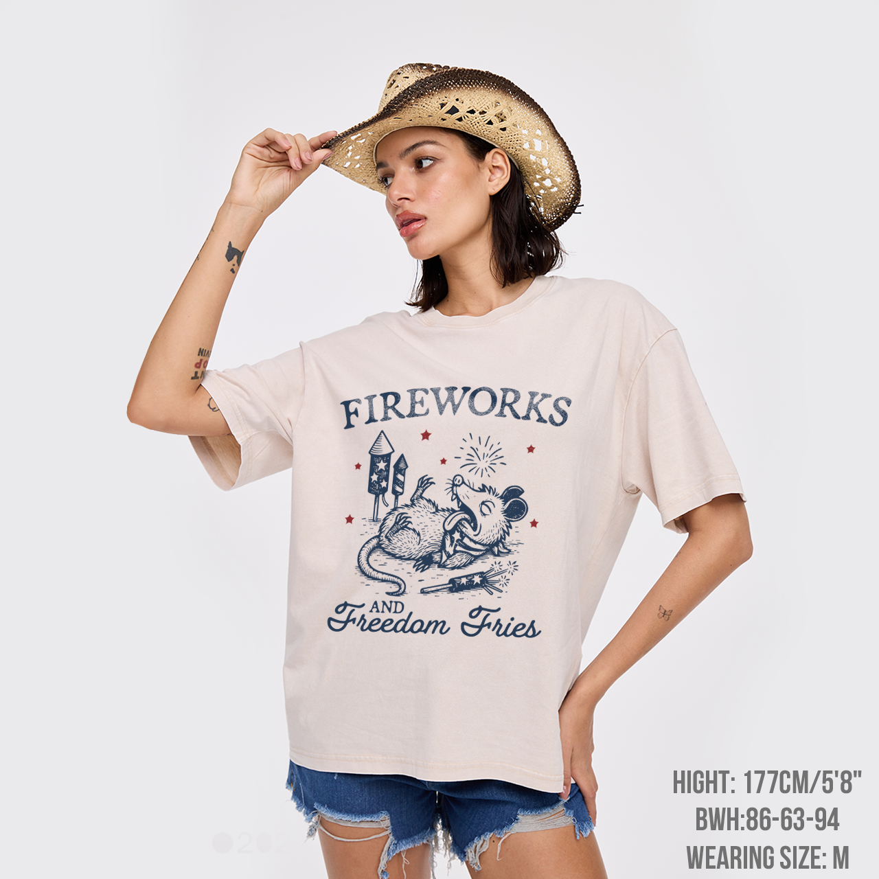 Funny Opossum-Freedom Fireworks Garment-dye Tees