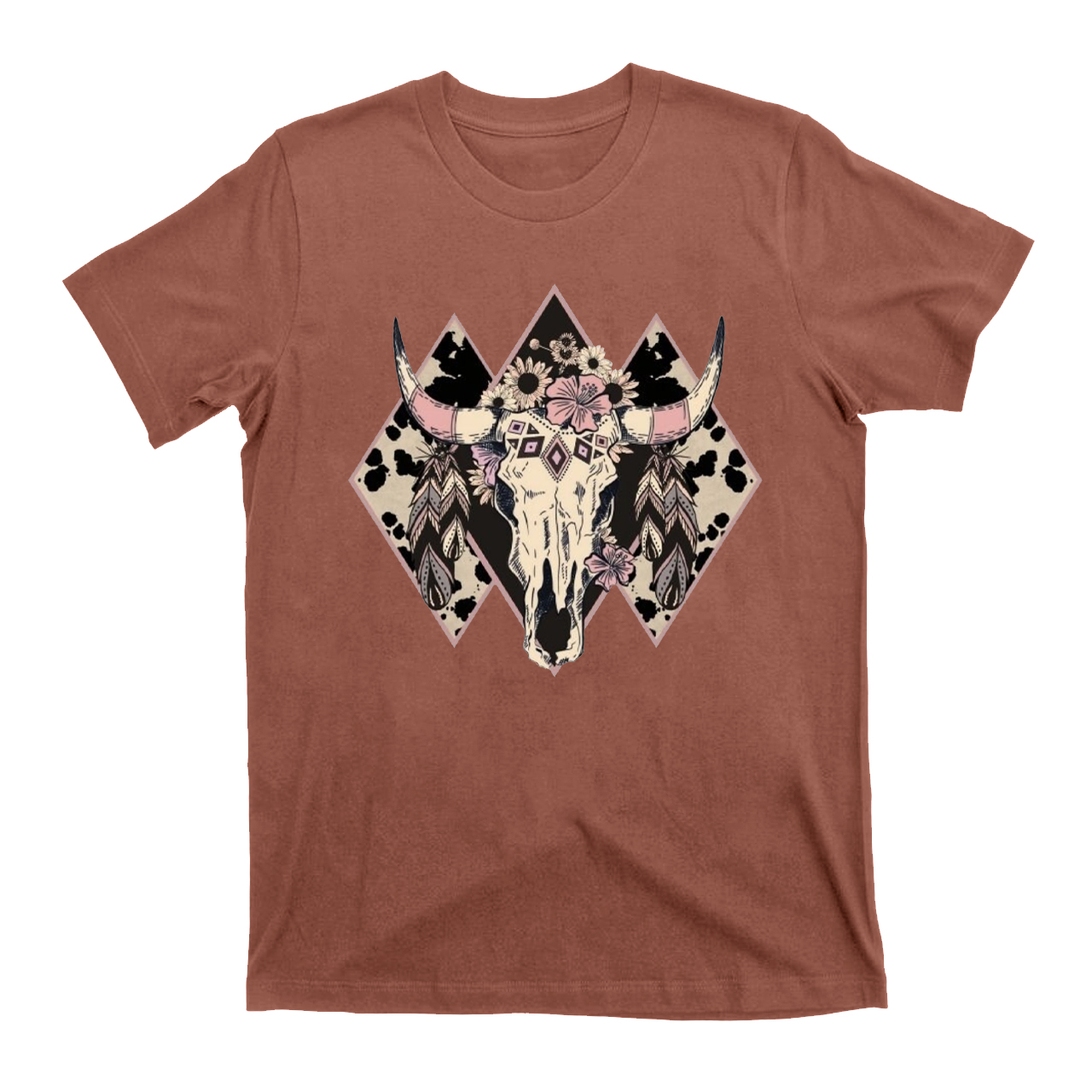 Aztec Western Bull Skull Cowboys  T-Shirts