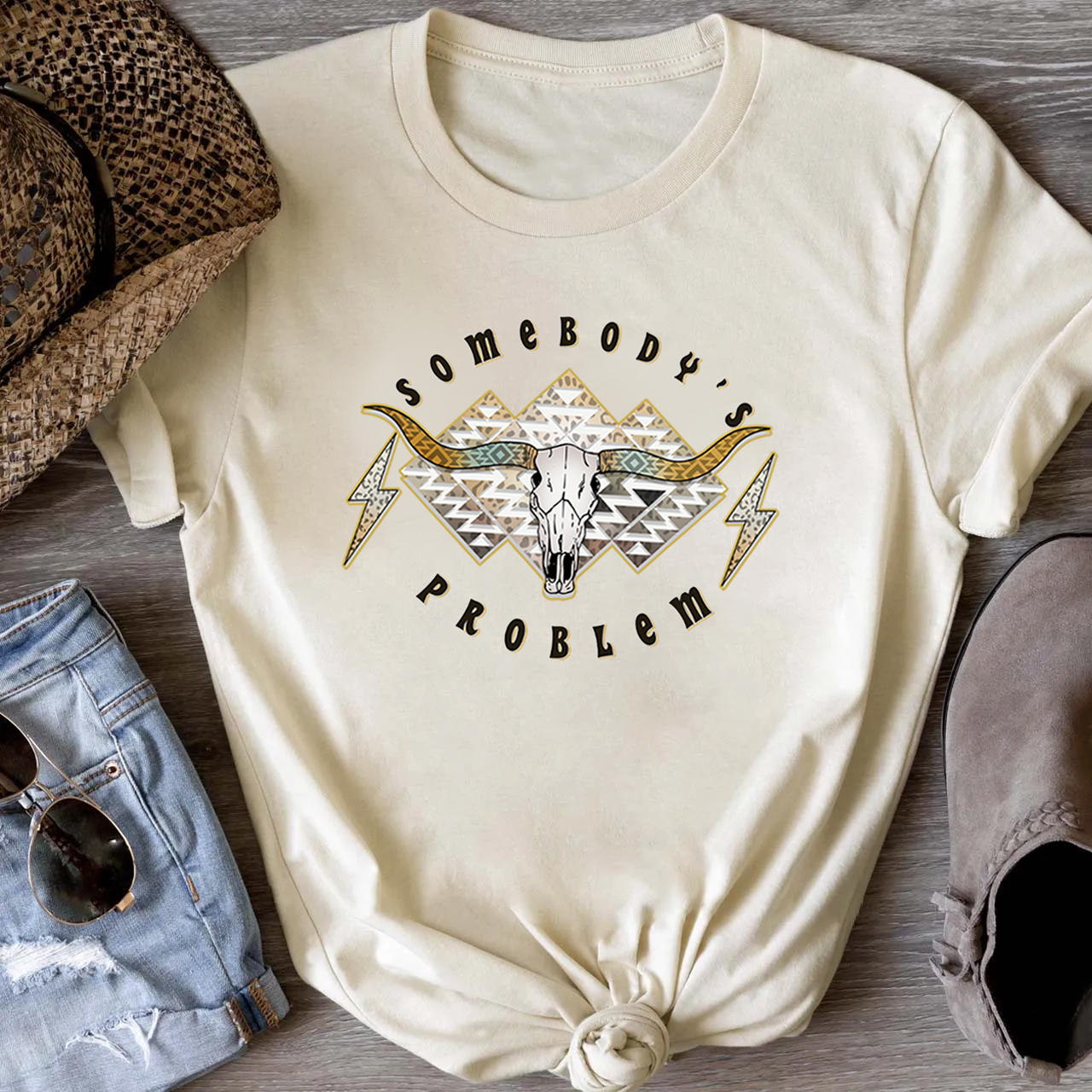 Boho Skull Somebody's Problem T-Shirts