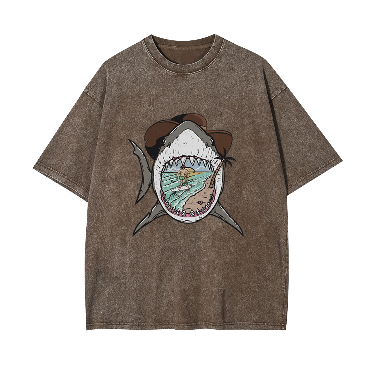 Surfing Shark Cowboy Garment-dye Tees