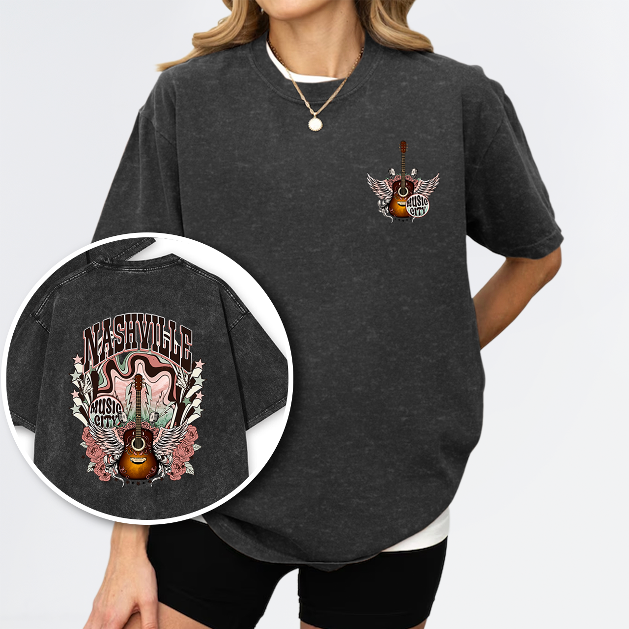 Western Nasville Music City Country Cowboy Garment-dye Tees