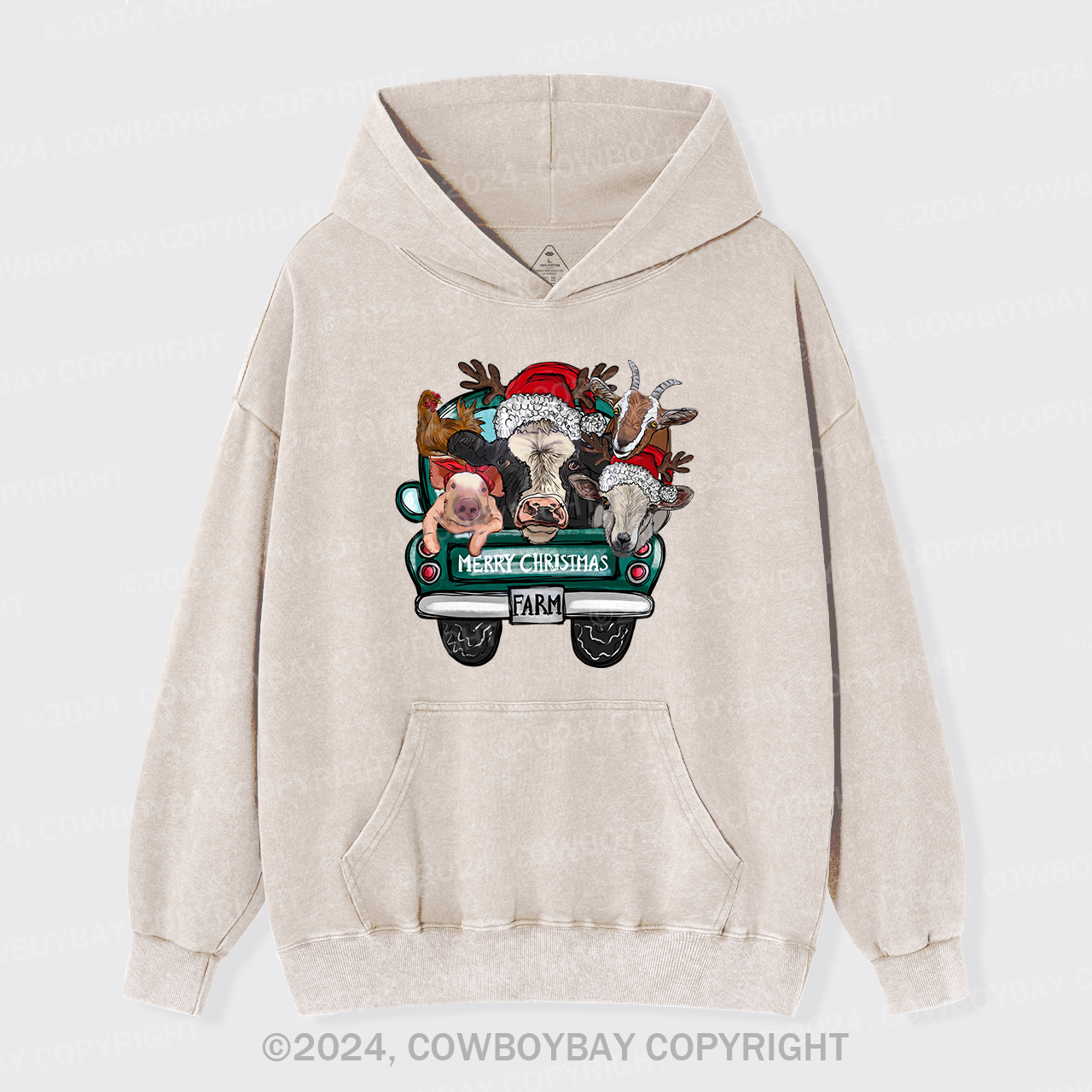 Attend A Christmas Party With Three Farm Pets Garment-Dye Hoodies