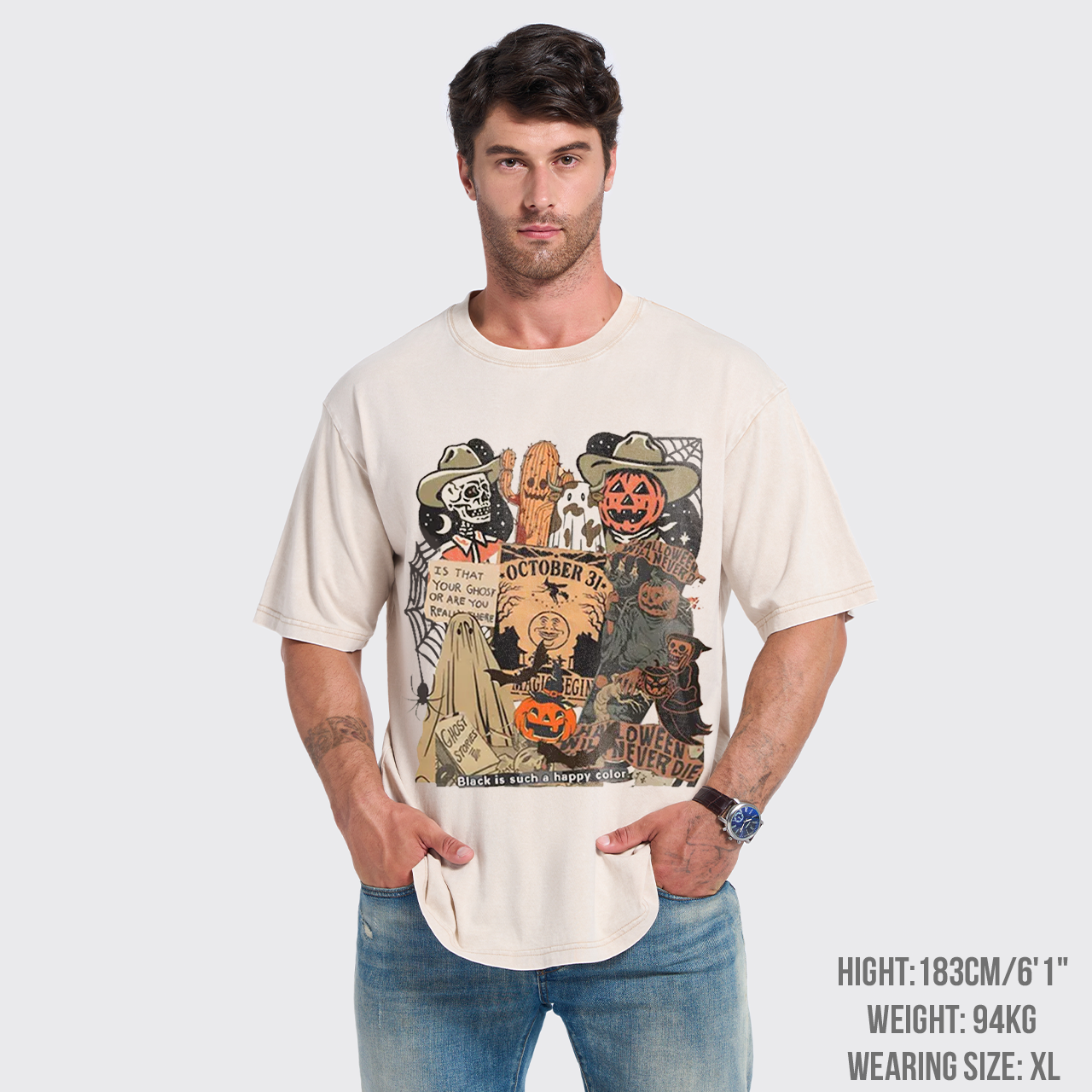 Western Halloween Spooky Skull  Garment-dye Tees