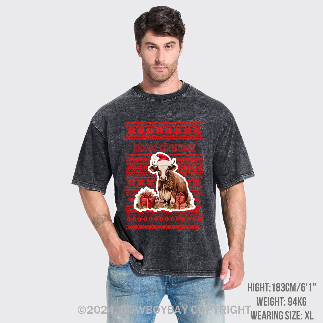 Christmas Cow With Santa Garment-dye Tees
