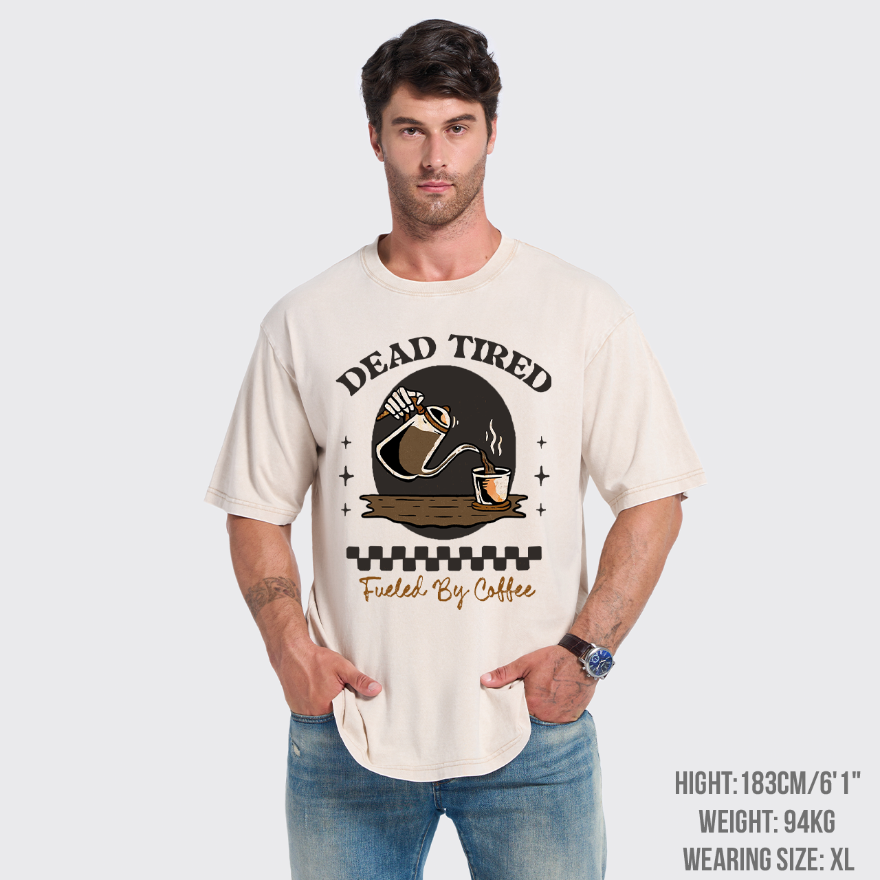 Dead Tired Fueled By Coffee Garment-dye Tees