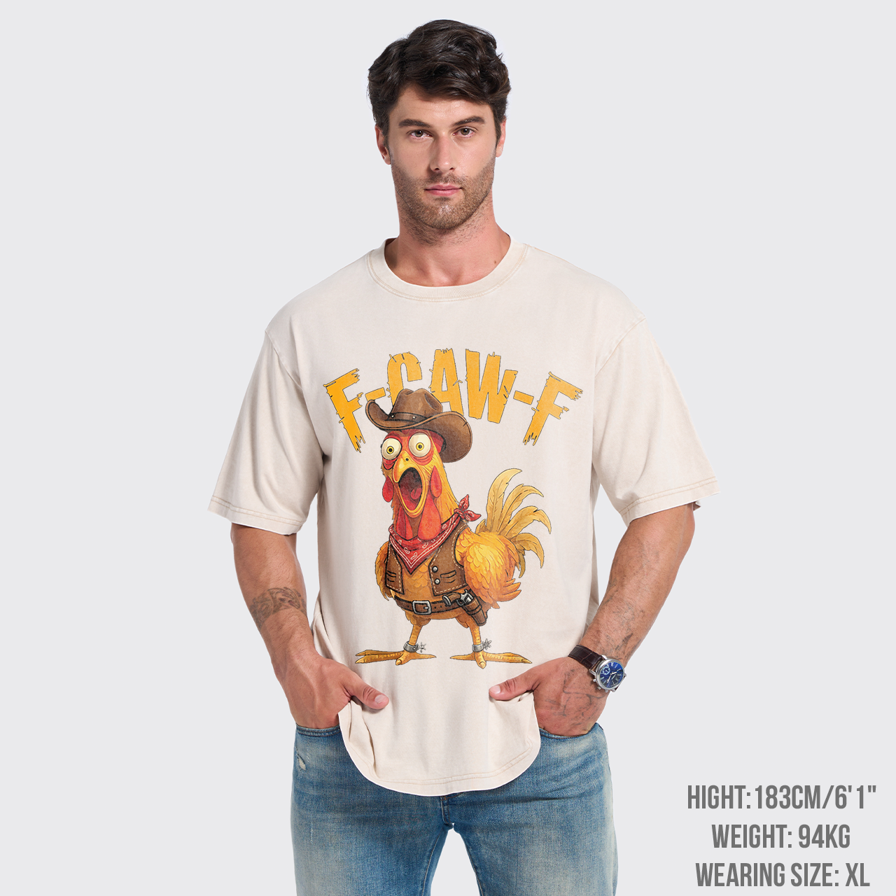 Funny Screaming Chicken F-CAW-F Garment-dye Tees
