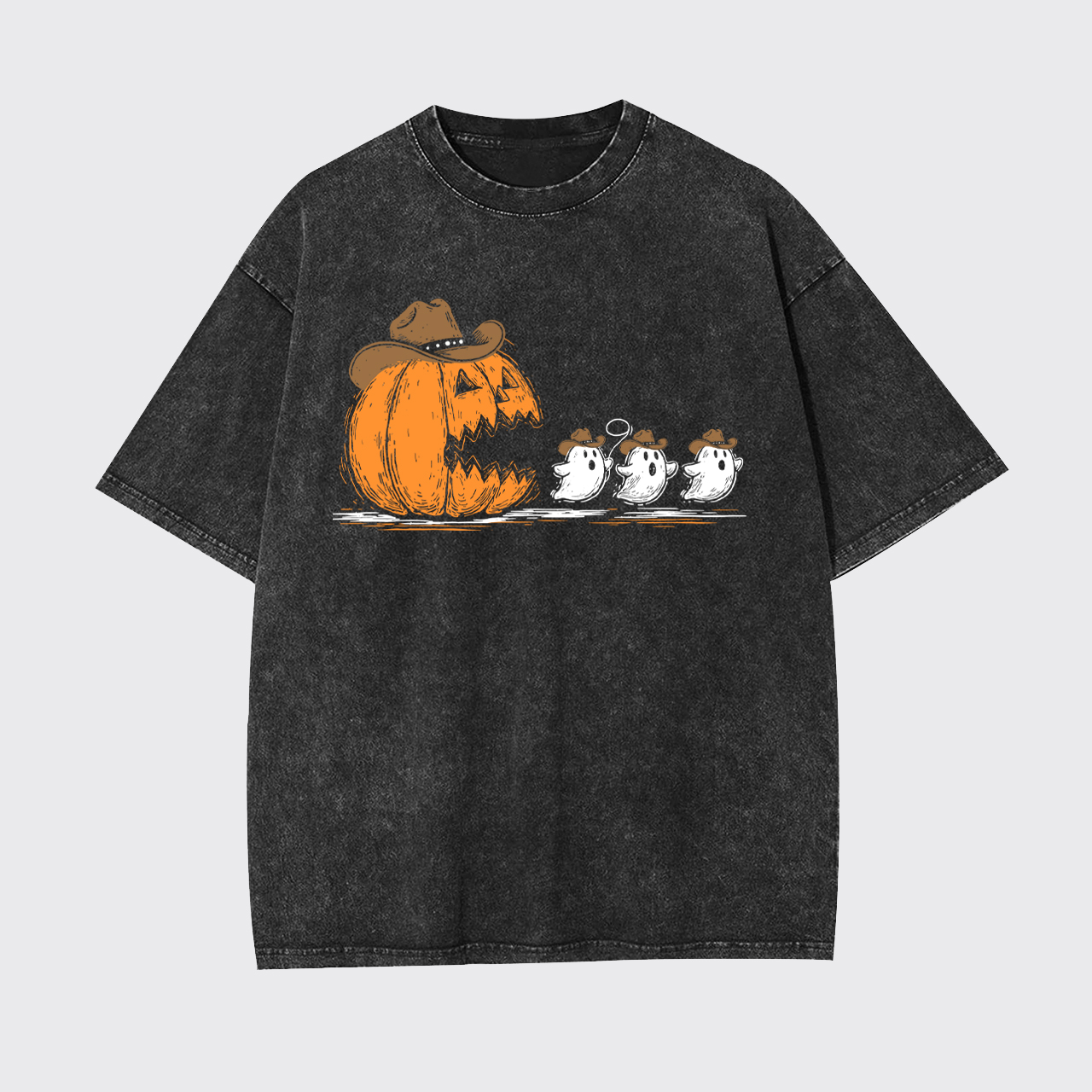 Spooky Halloween Pumpkin Chasing Ghost Garment-dye Tees