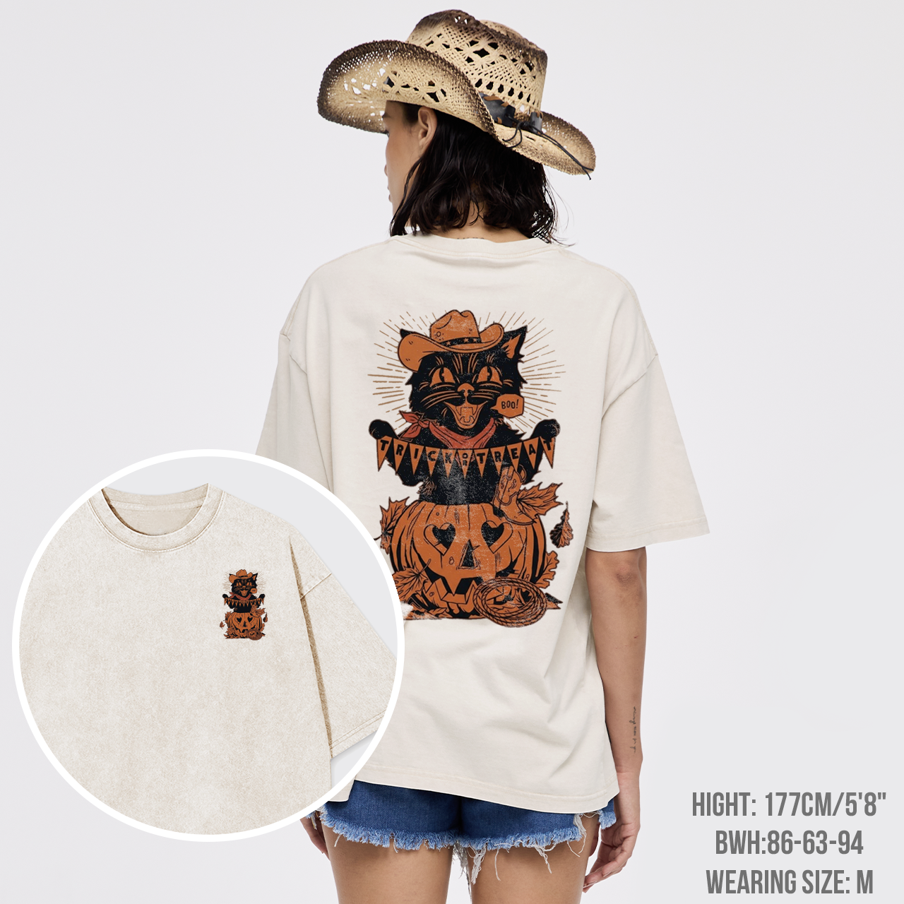Trick Or Treat Halloween Black Cat Garment-dye Tees