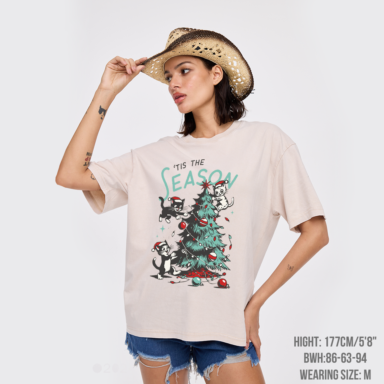 Cats Messing with Christmas Tree Garment-dye Tees