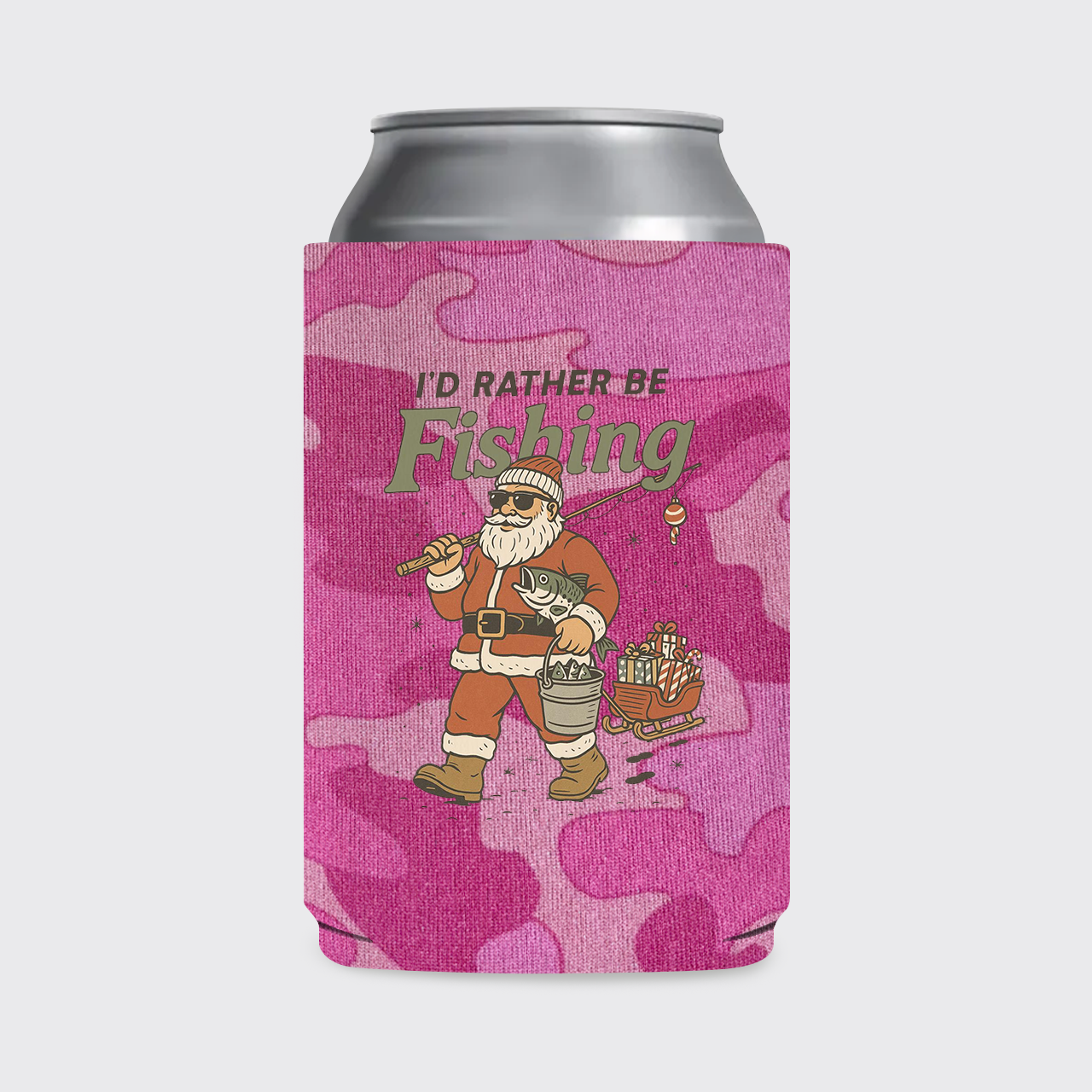 Vintage Santa Fishing Koozie