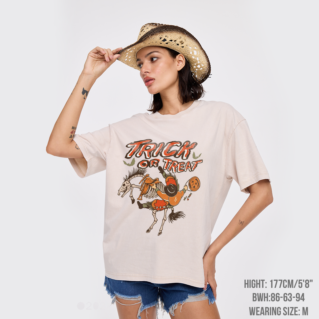 Vintage Halloween Cowboy Skeleton Horse Garment-dye Tees