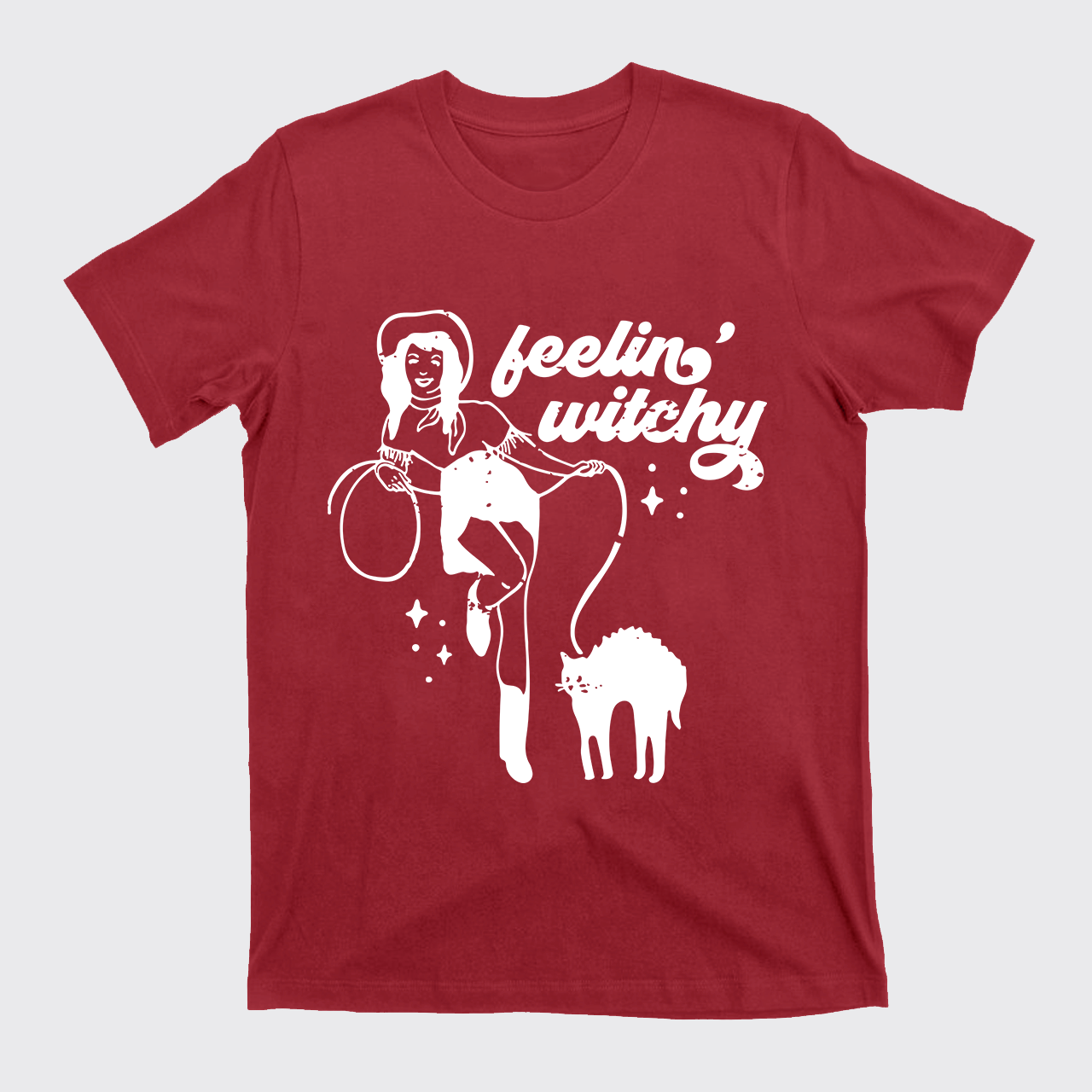 Feeling Witchy Cowgirl Cat Halloween T-Shirts