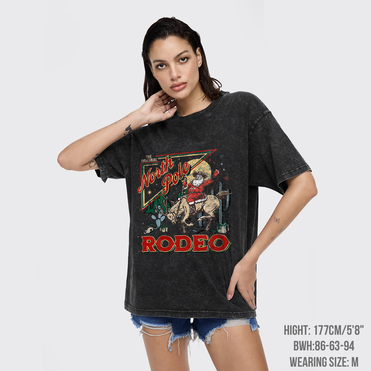 Retro North Pole Rodeo Cowboy Santa Christmas Garment-dye Tees