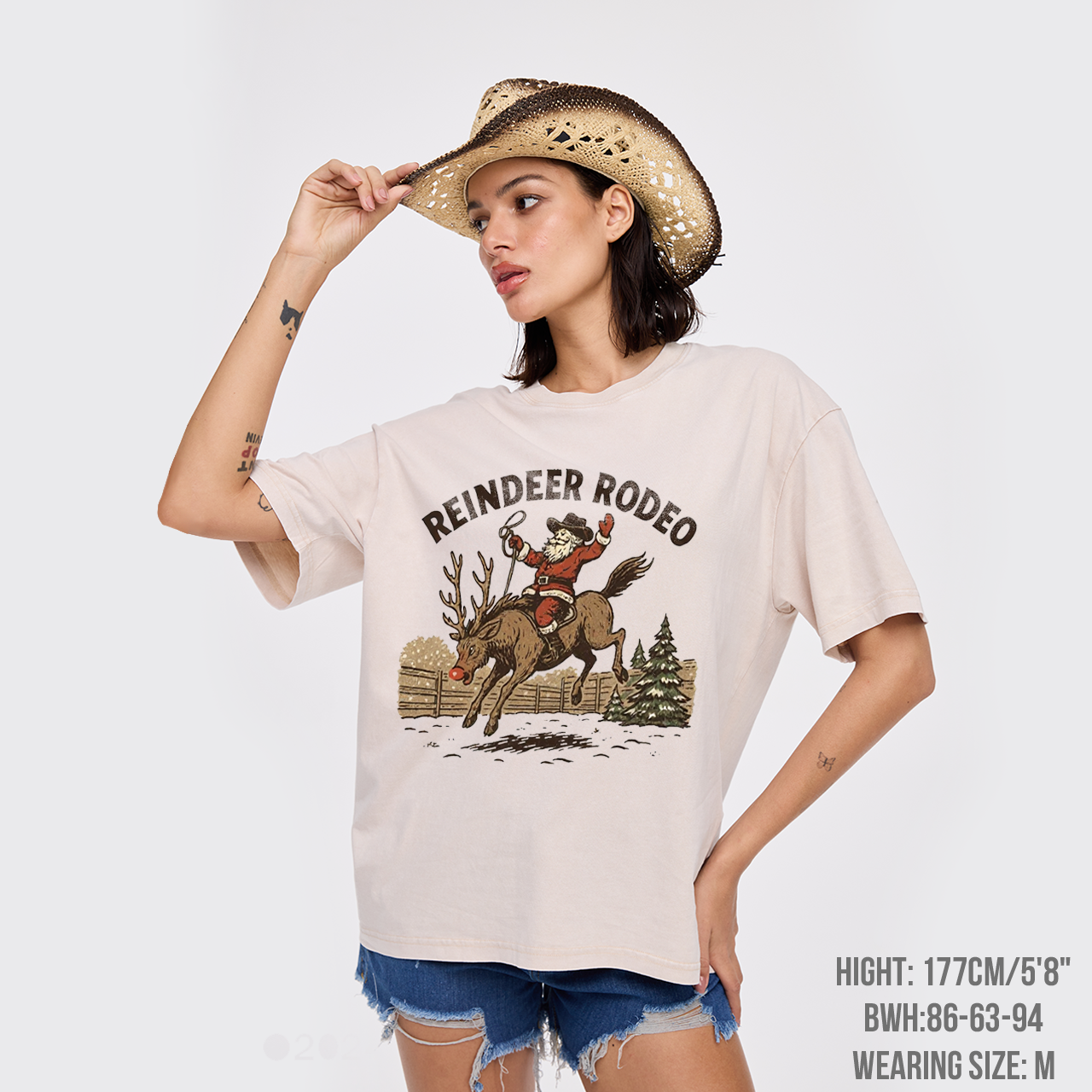 Reindeer Rodeo Santa Cowboy Christmas Garment-dye Tees