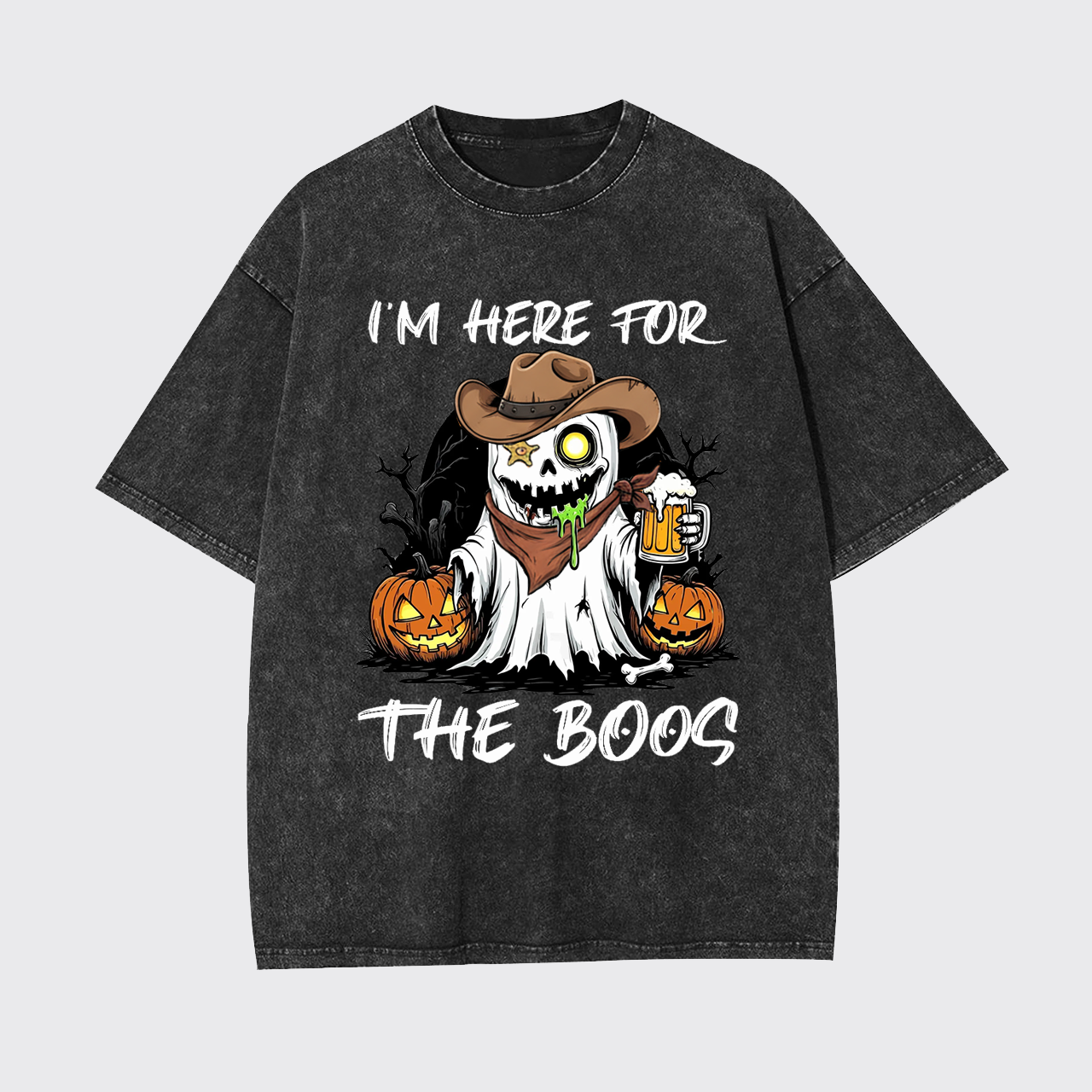 Funny Halloween Ghost and Beer Garment-dye Tees